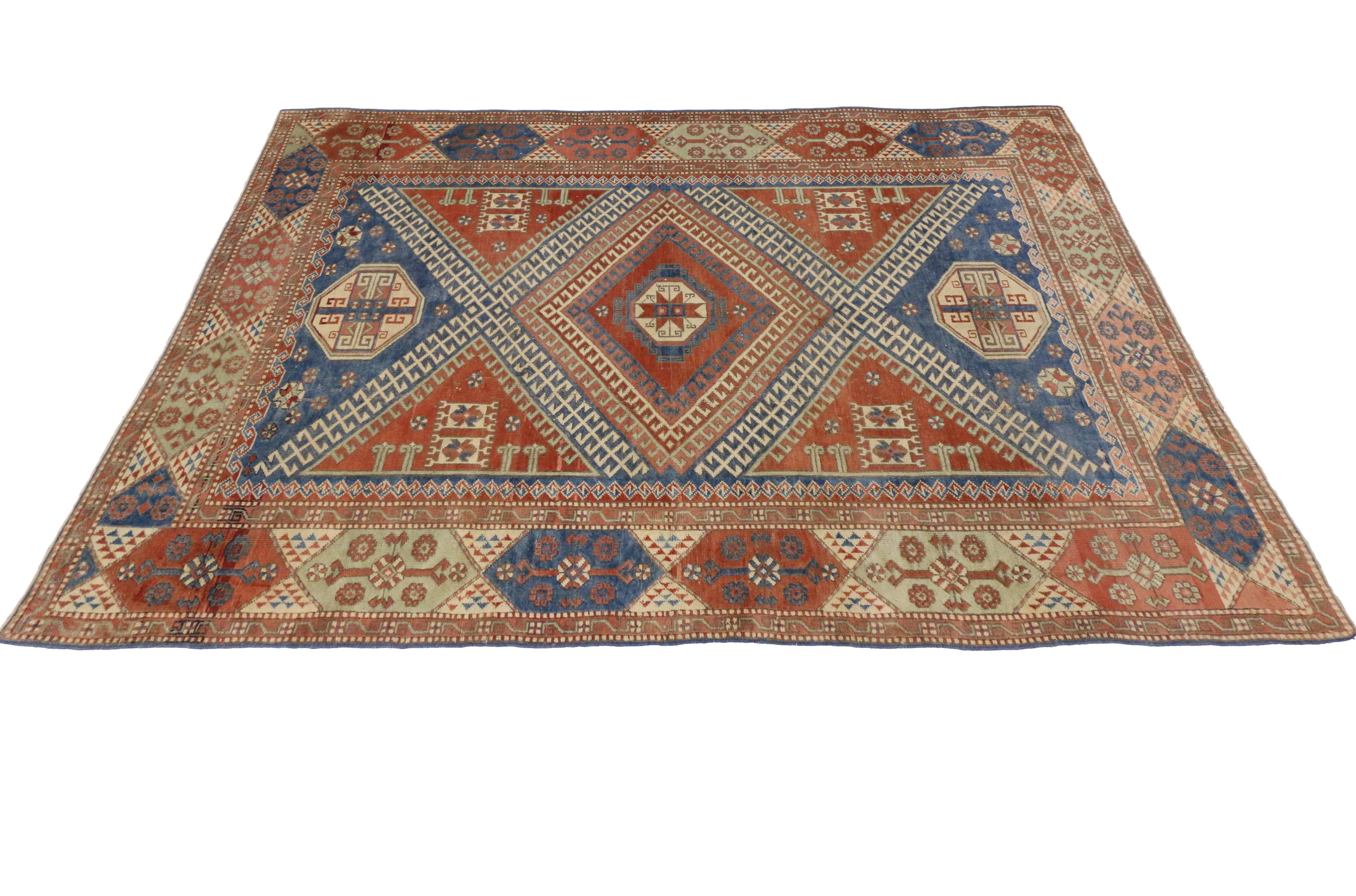 Mid-Century Modern Vintage Turkish Bergama Rug with Nomadic Tribal Style For Sale 2