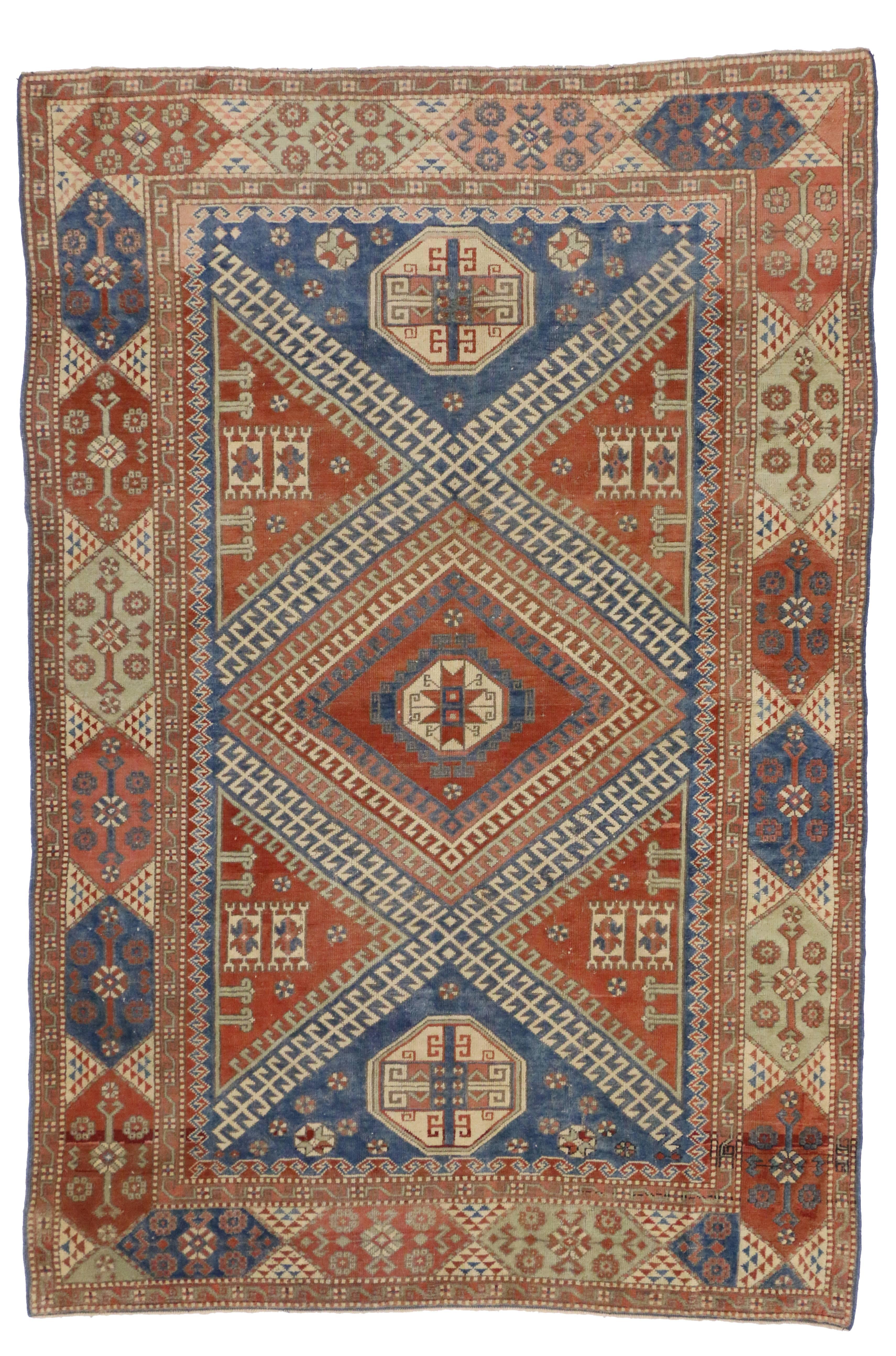 Mid-Century Modern Vintage Turkish Bergama Rug with Nomadic Tribal Style For Sale 3