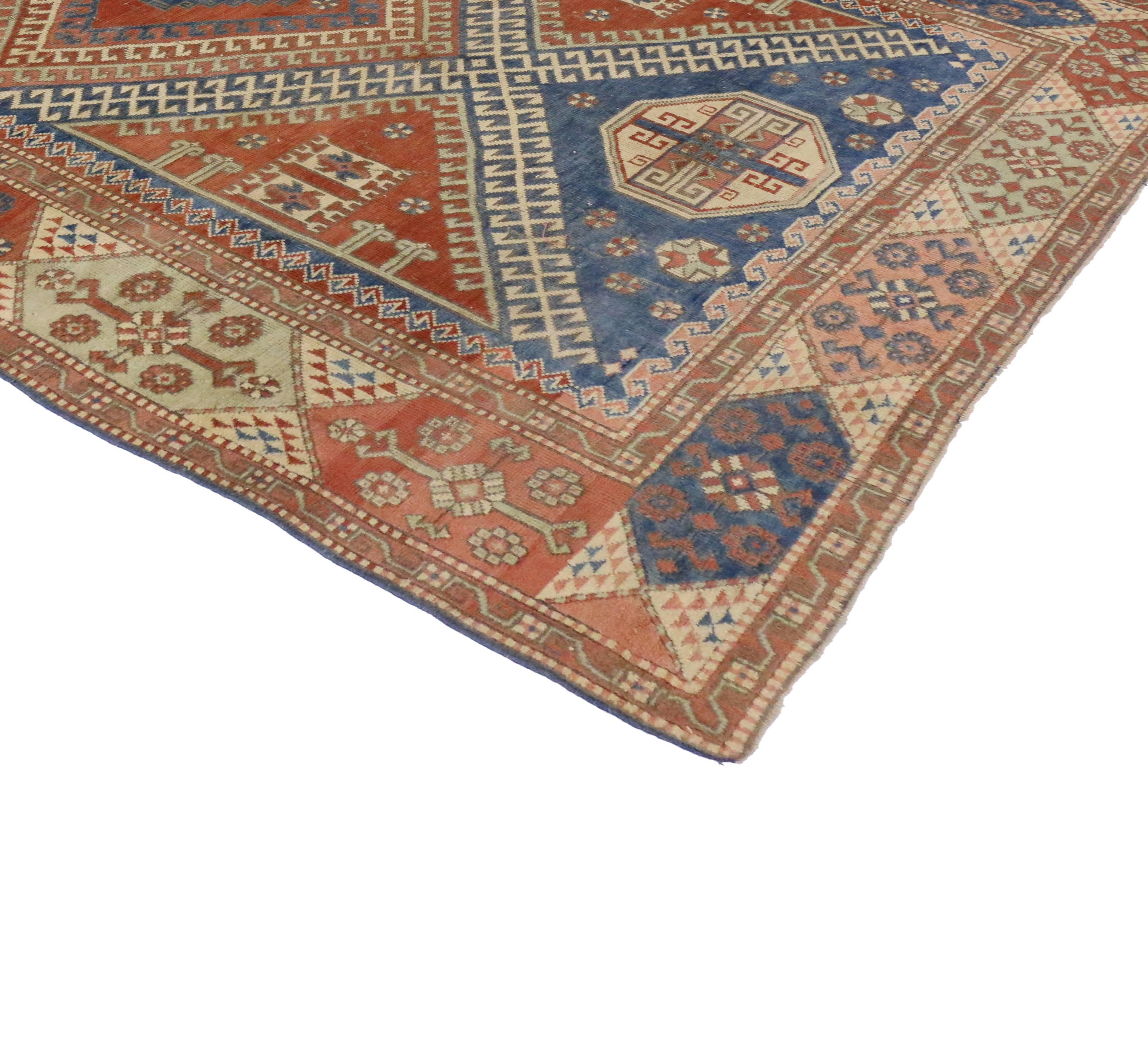 Wool Mid-Century Modern Vintage Turkish Bergama Rug with Nomadic Tribal Style For Sale