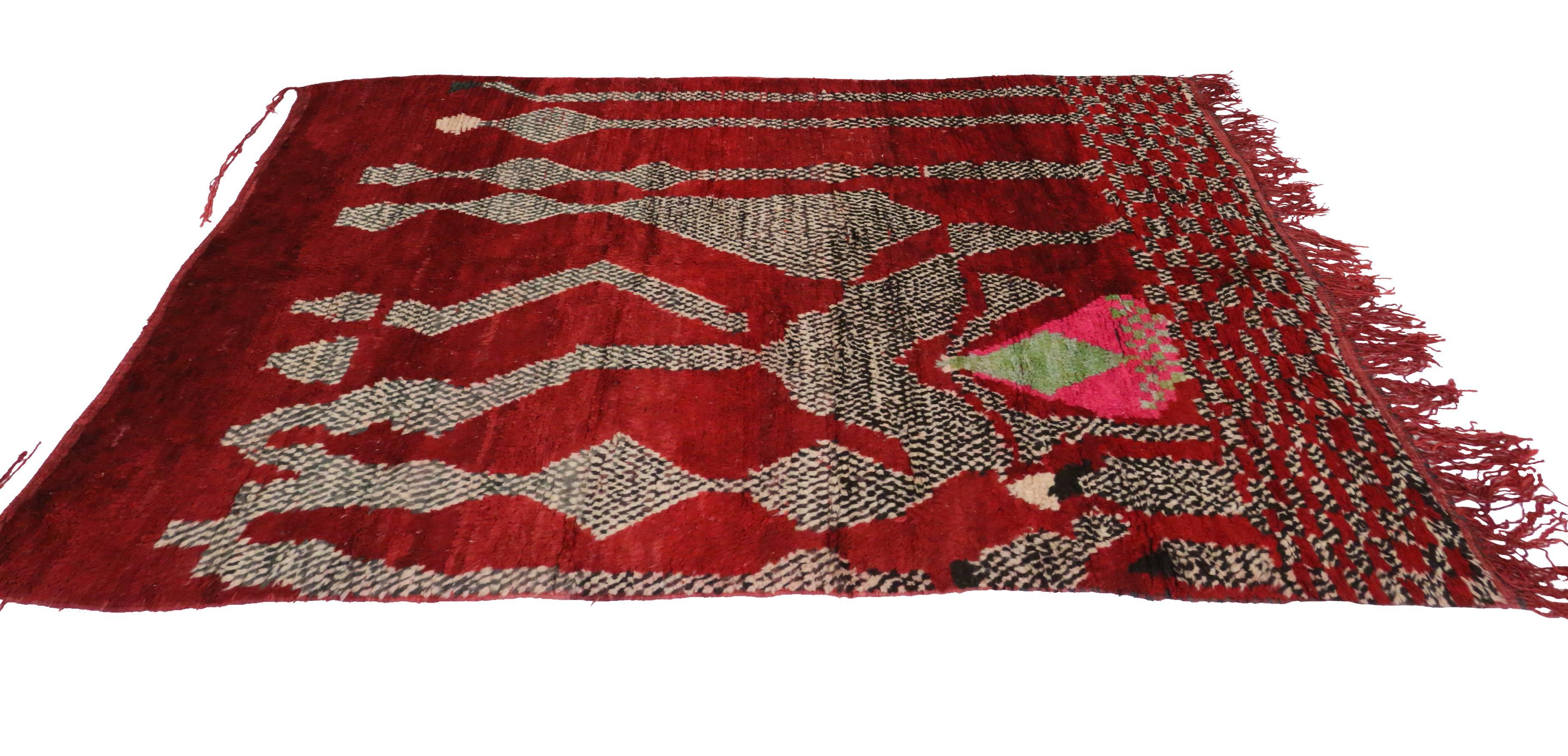 Hand-Knotted Vintage Berber Moroccan Rug with Abstract Design