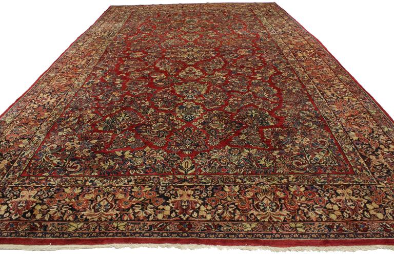 Antique Persian Sarouk Gallery Rug with Modern Style in Jewel Tone