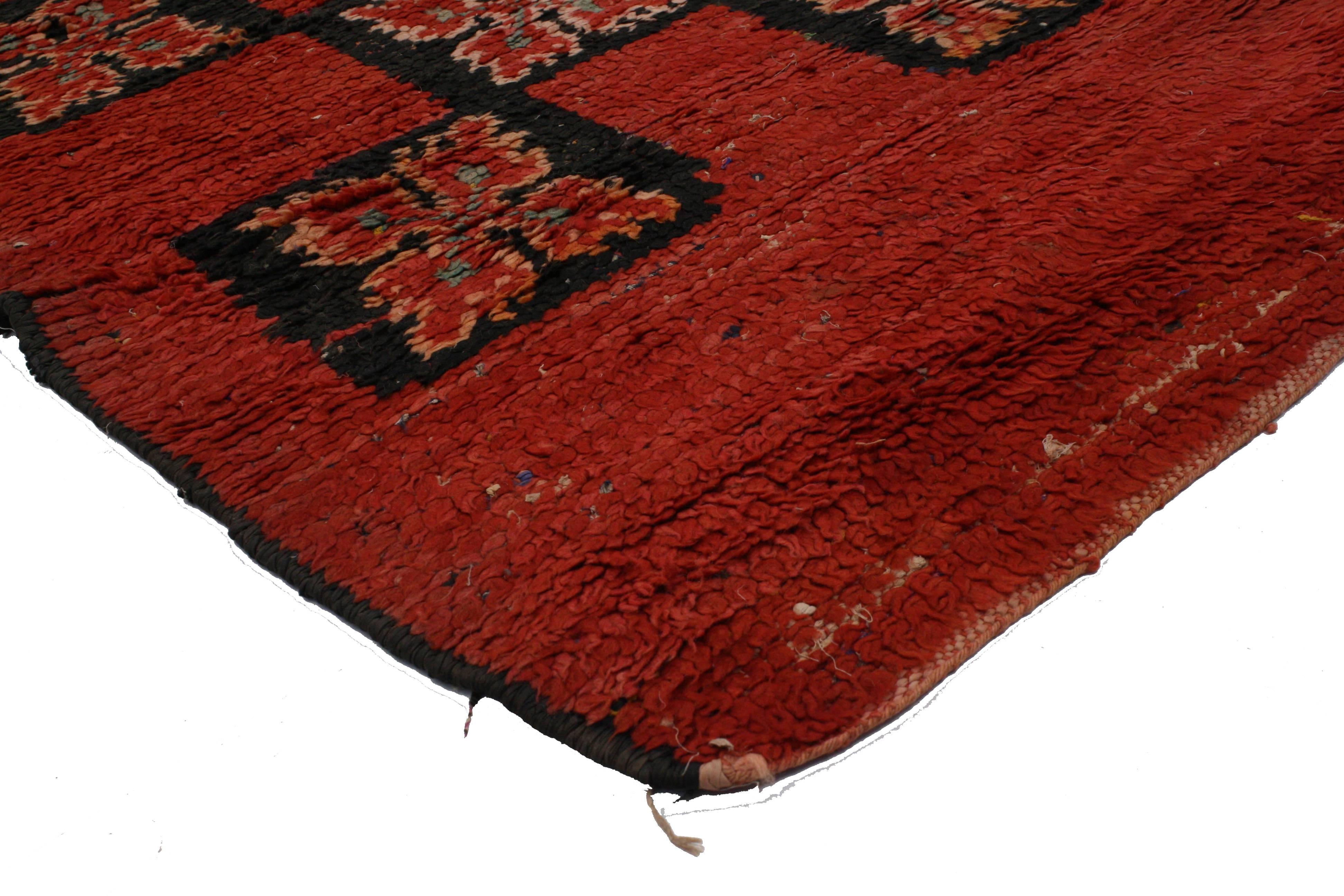 Hand-Knotted Vintage Berber Moroccan Runner with Mid-Century Modern Style