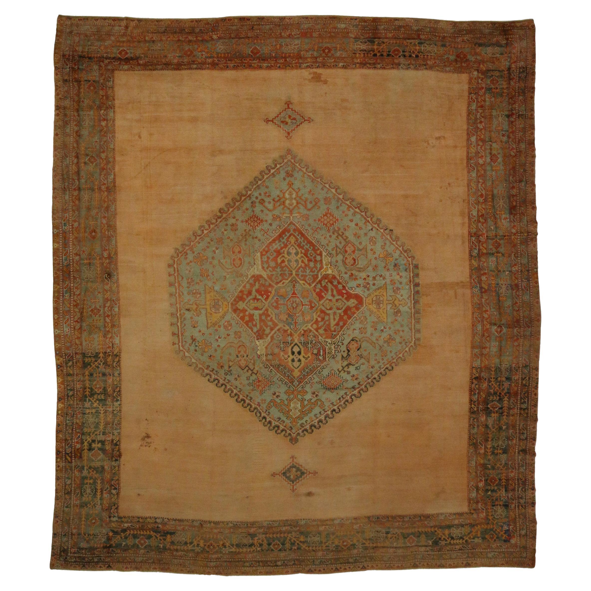 The Noble Oracle: Late 19th Century Turkish Oushak Masterpiece of Authority For Sale