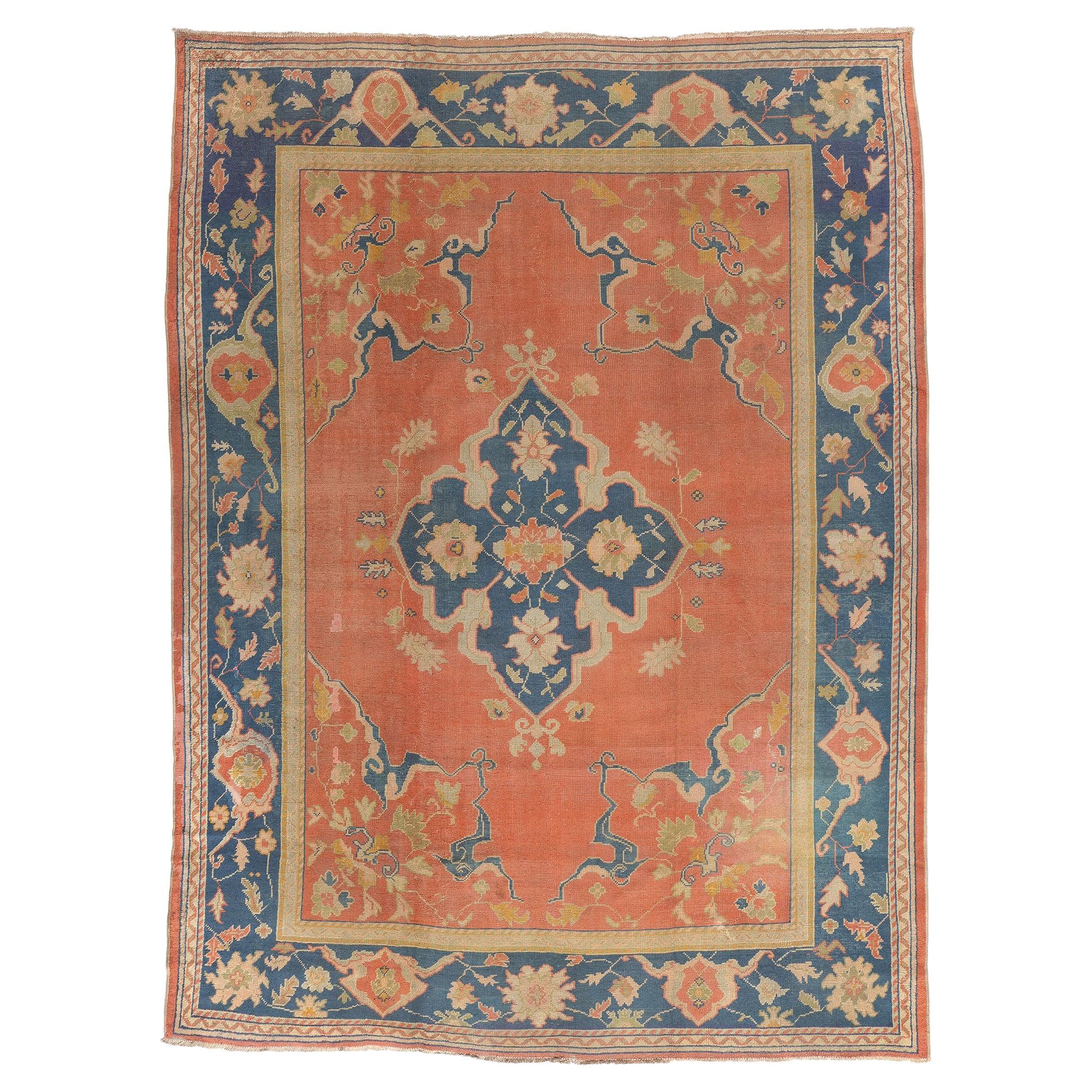 Late 19th Century Antique Turkish Oushak Rug with Traditional Style