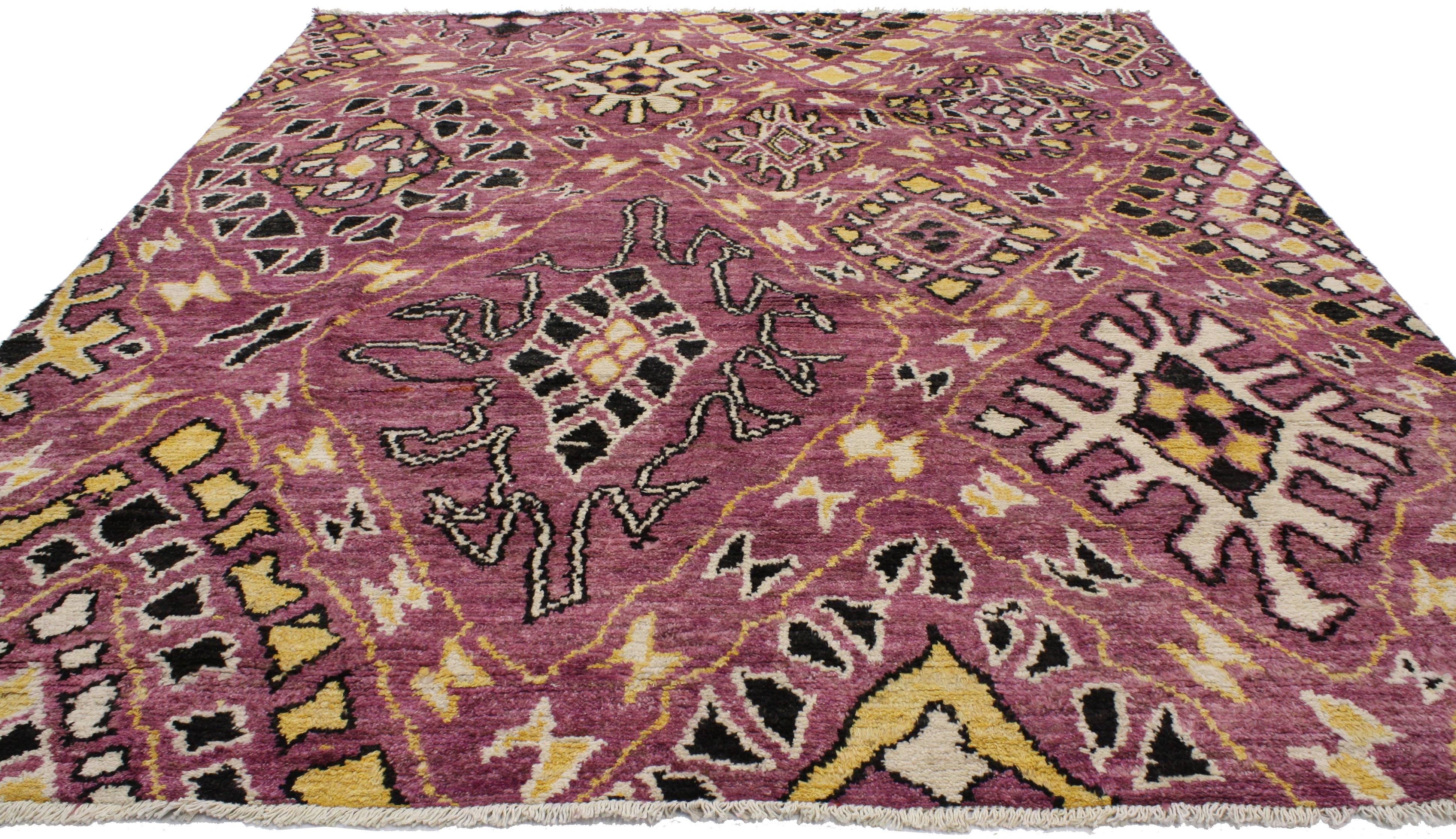 Mid-Century Modern Contemporary Moroccan Style Area Rug with Abstract Symbols