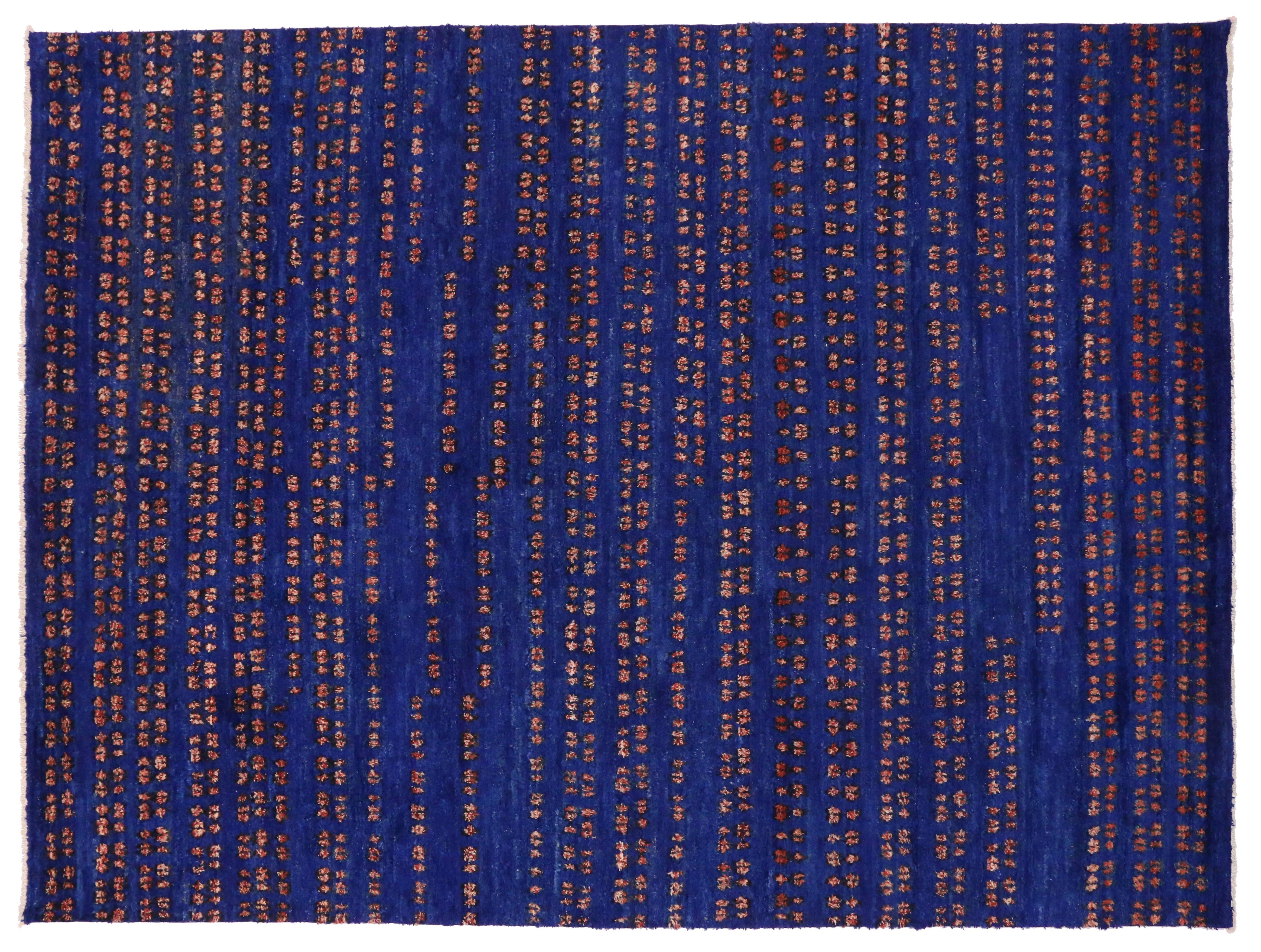Pakistani Contemporary Moroccan Style Area Rug in Cobalt Blue