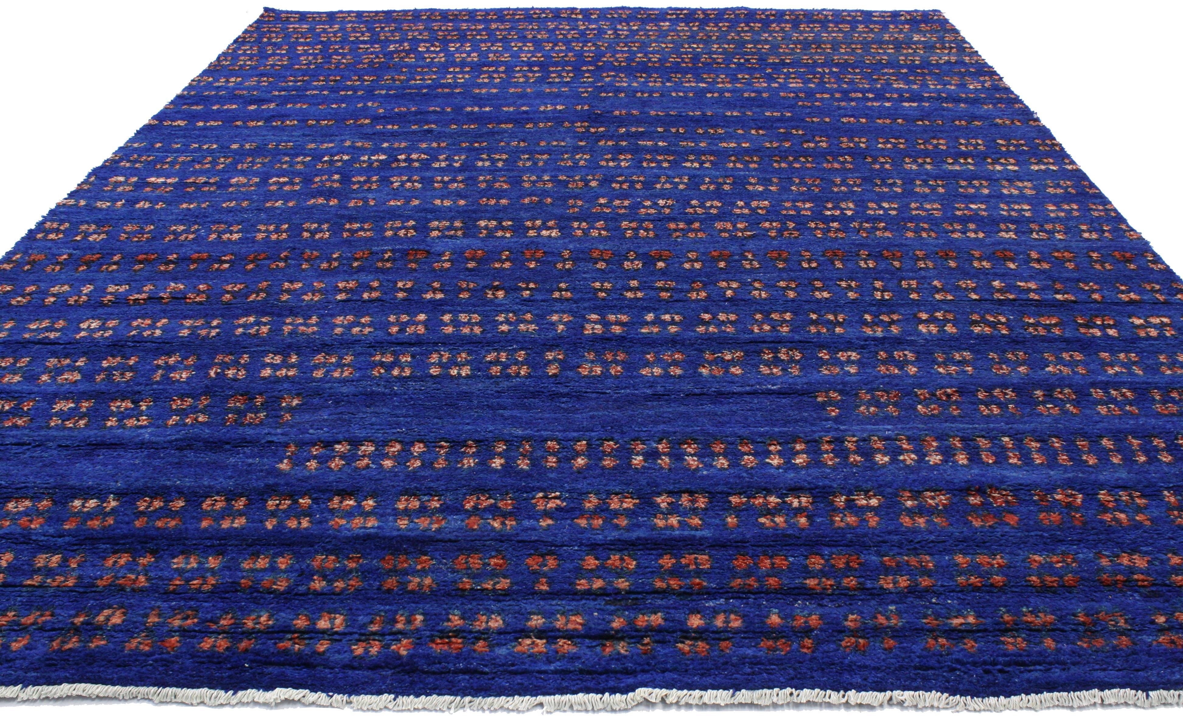 Mid-Century Modern Contemporary Moroccan Style Area Rug in Cobalt Blue