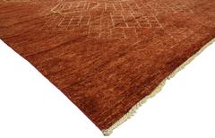Contemporary Moroccan Style Burnt Orange Rug with Tribal Design