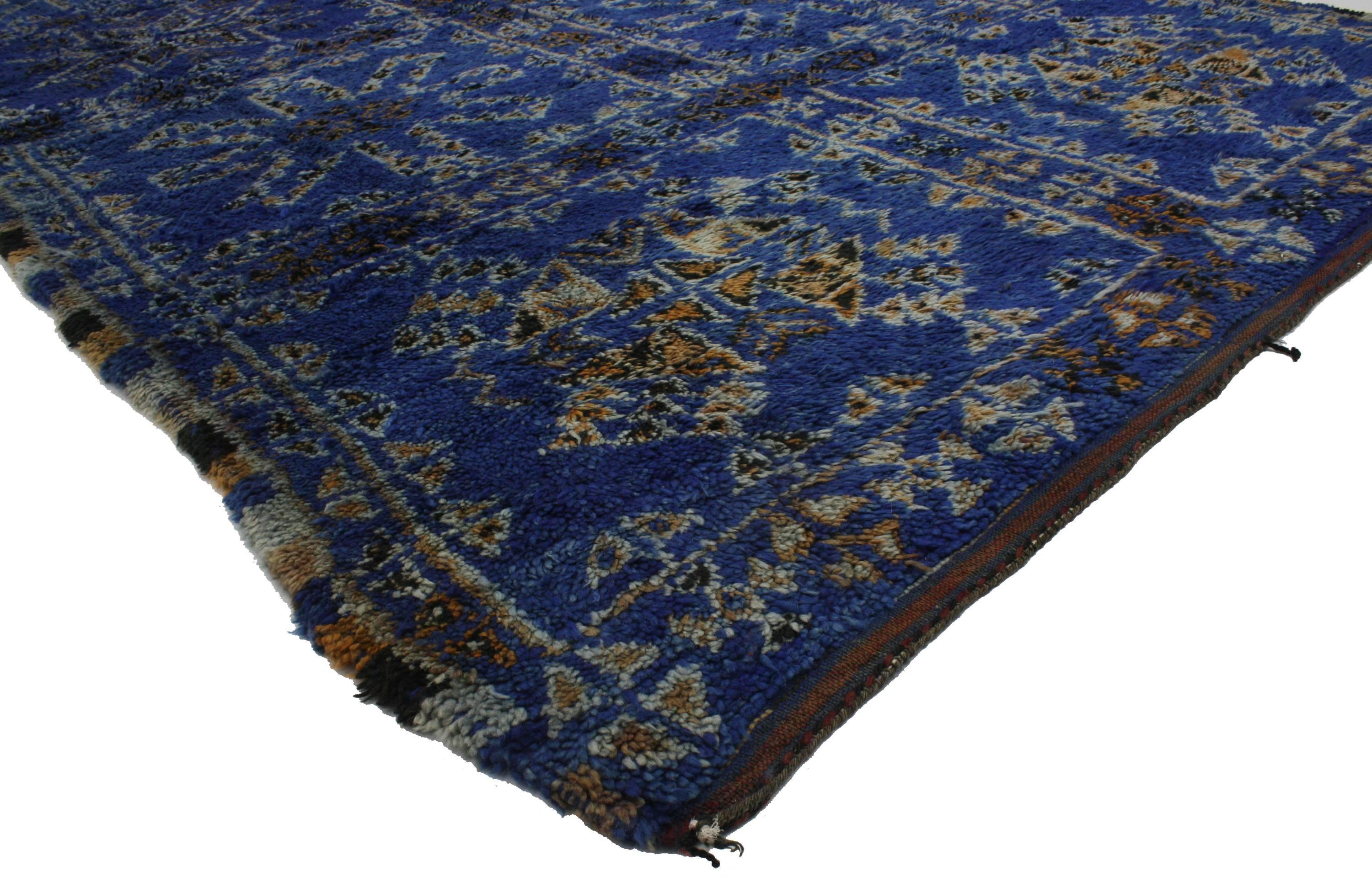 Mid-Century Modern Cobalt Blue Vintage Moroccan Rug by Beni Ouarain