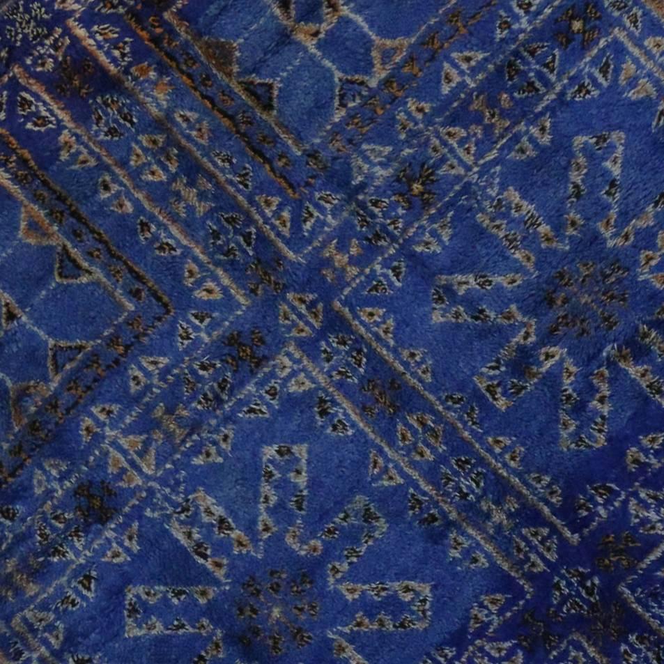 Cobalt Blue Vintage Moroccan Rug by Beni Ouarain In Good Condition In Dallas, TX