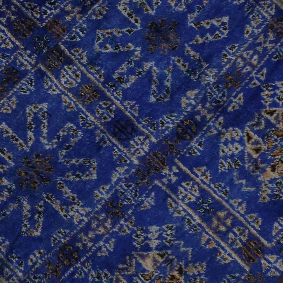 Wool Cobalt Blue Vintage Moroccan Rug by Beni Ouarain