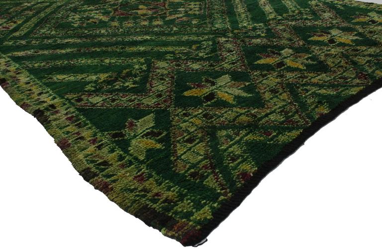 Vintage Beni Ourain Green Moroccan Rug with Modern Tribal Style For