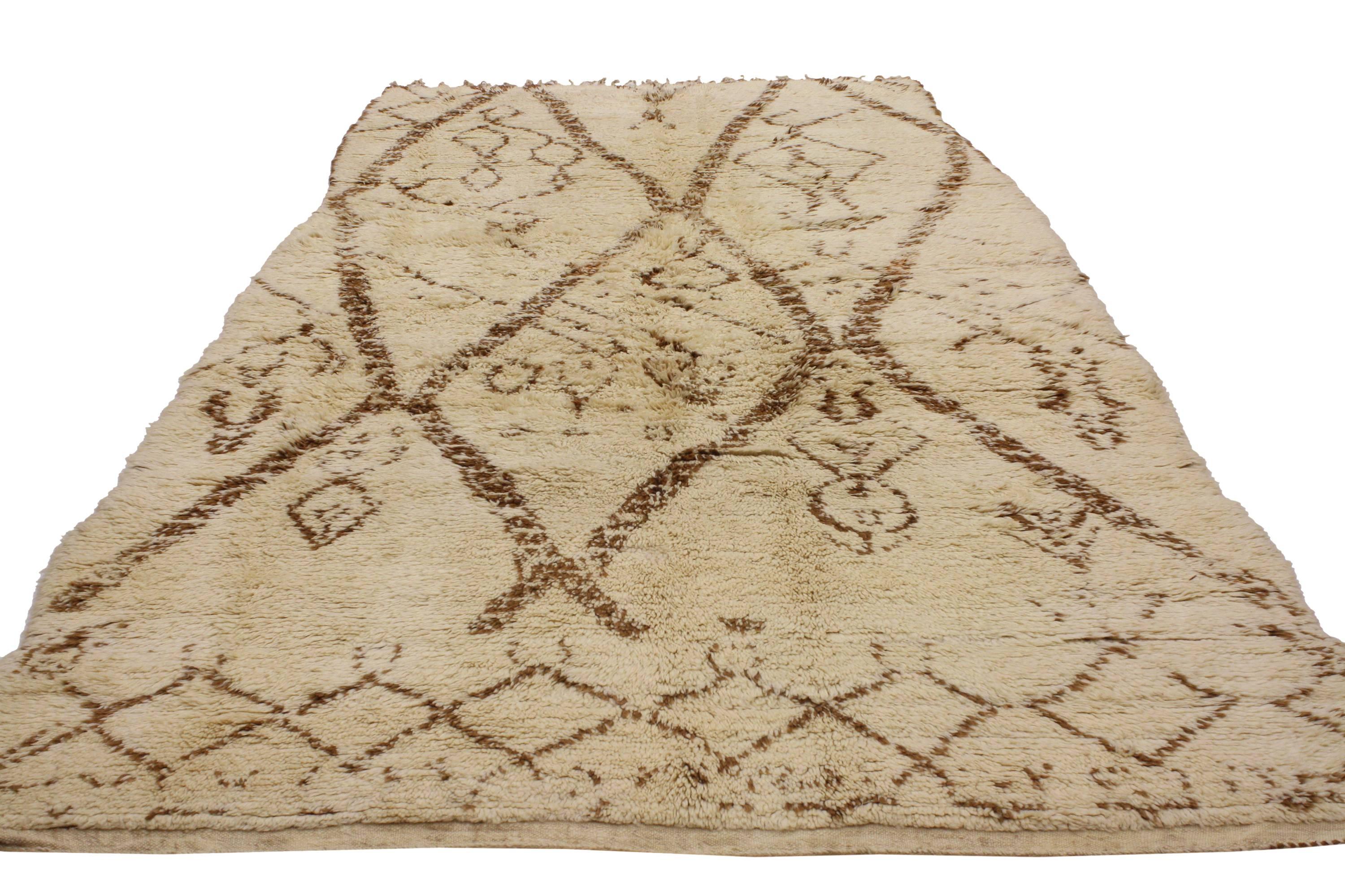 20th Century Vintage Moroccan Rug with Tribal Style, Neutral Color Berber Moroccan Rug