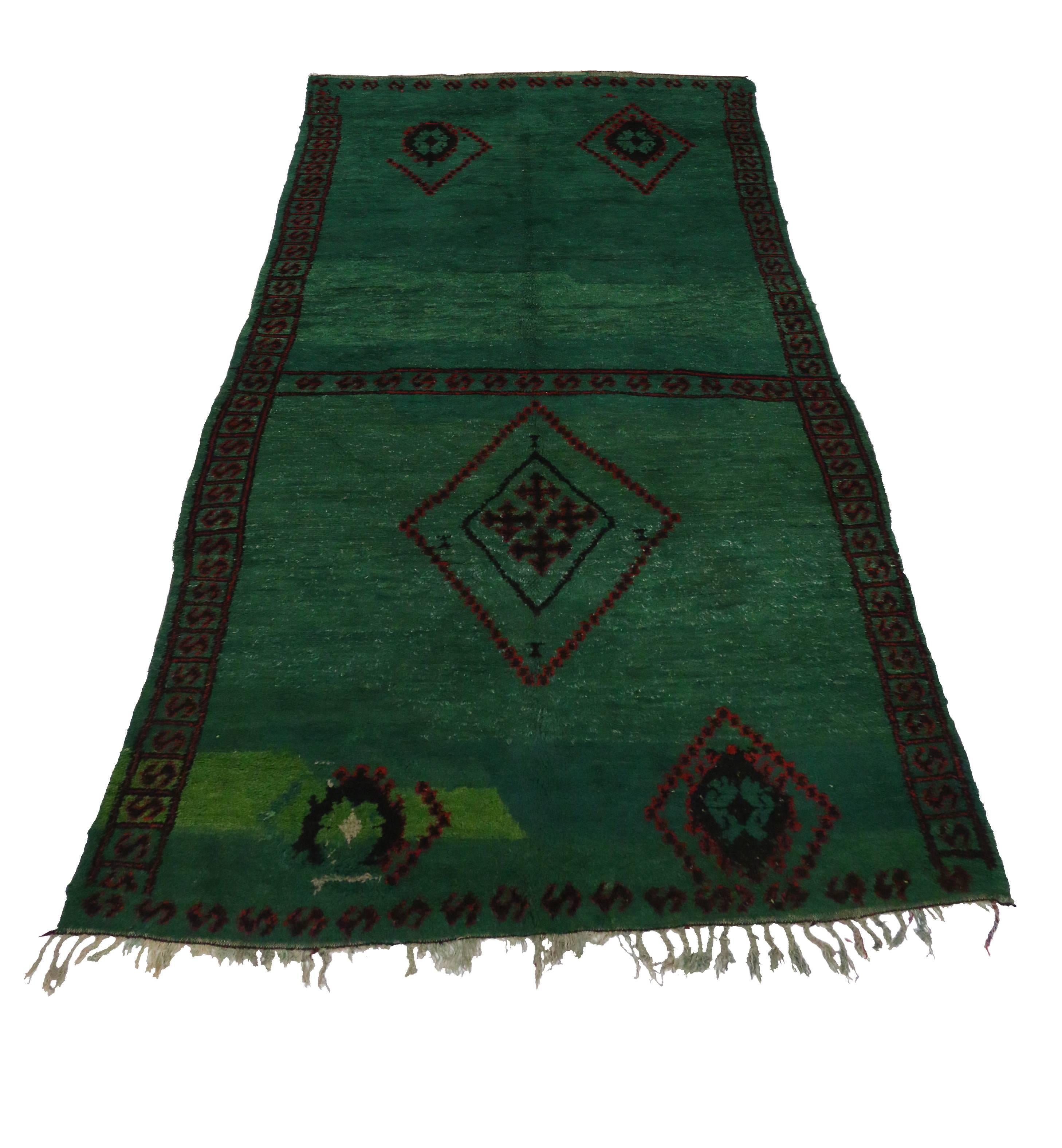 20th Century Green Beni M'guild Moroccan Rug in Malachite Color with Tribal Style