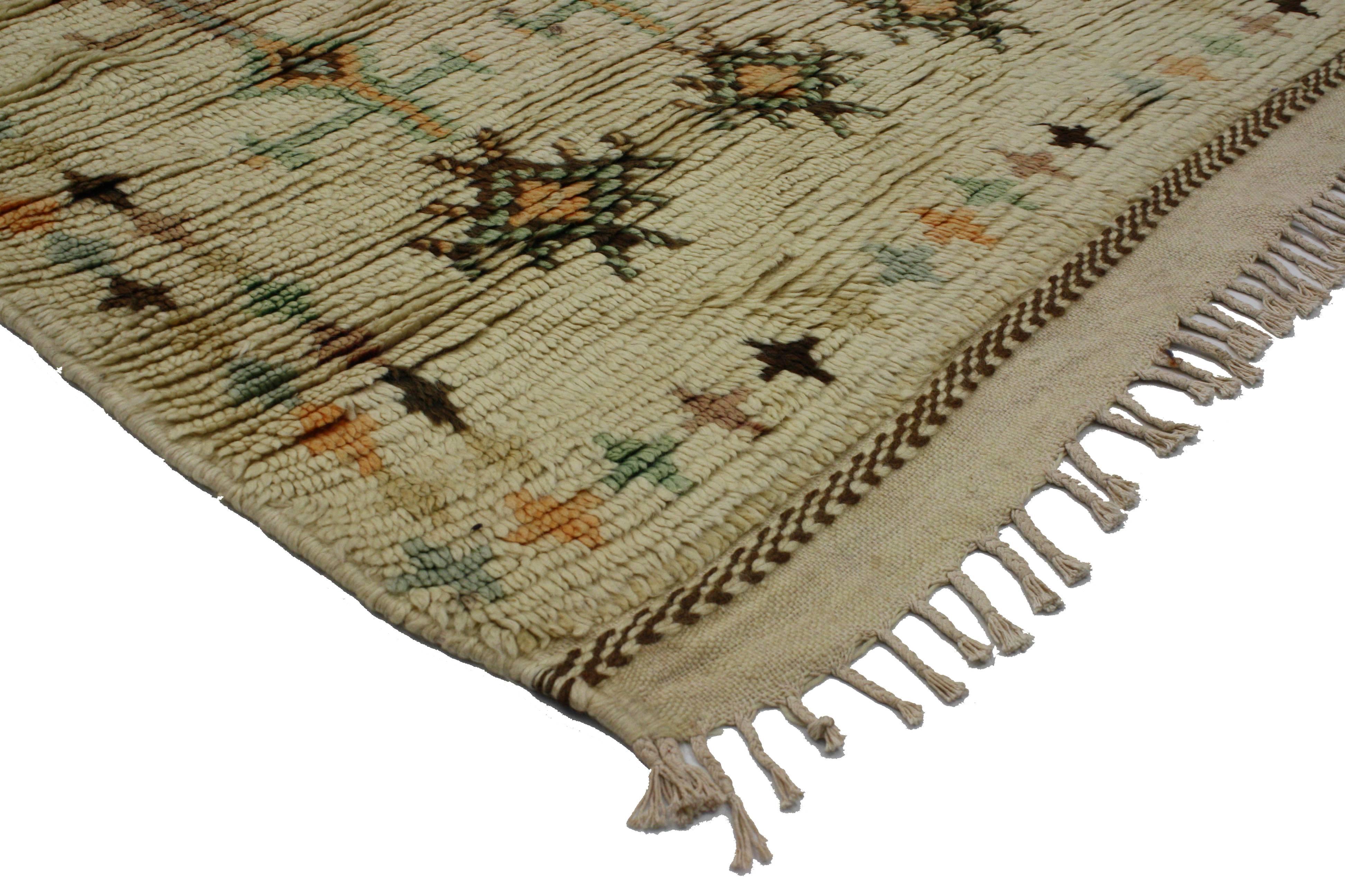 Hand-Knotted Mid-Century Modern Berber Moroccan Runner with Tribal Design in Light Colors