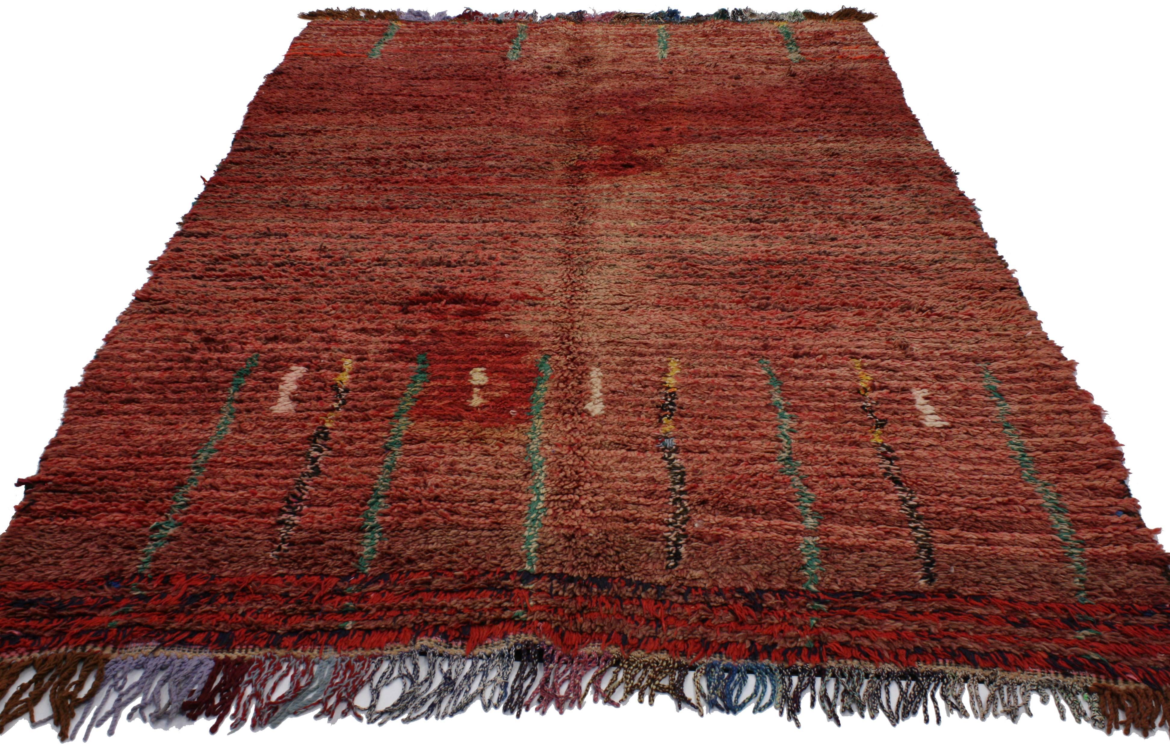 Hand-Knotted Boho Chic Berber Moroccan Rug with Mid-Century Modern Style