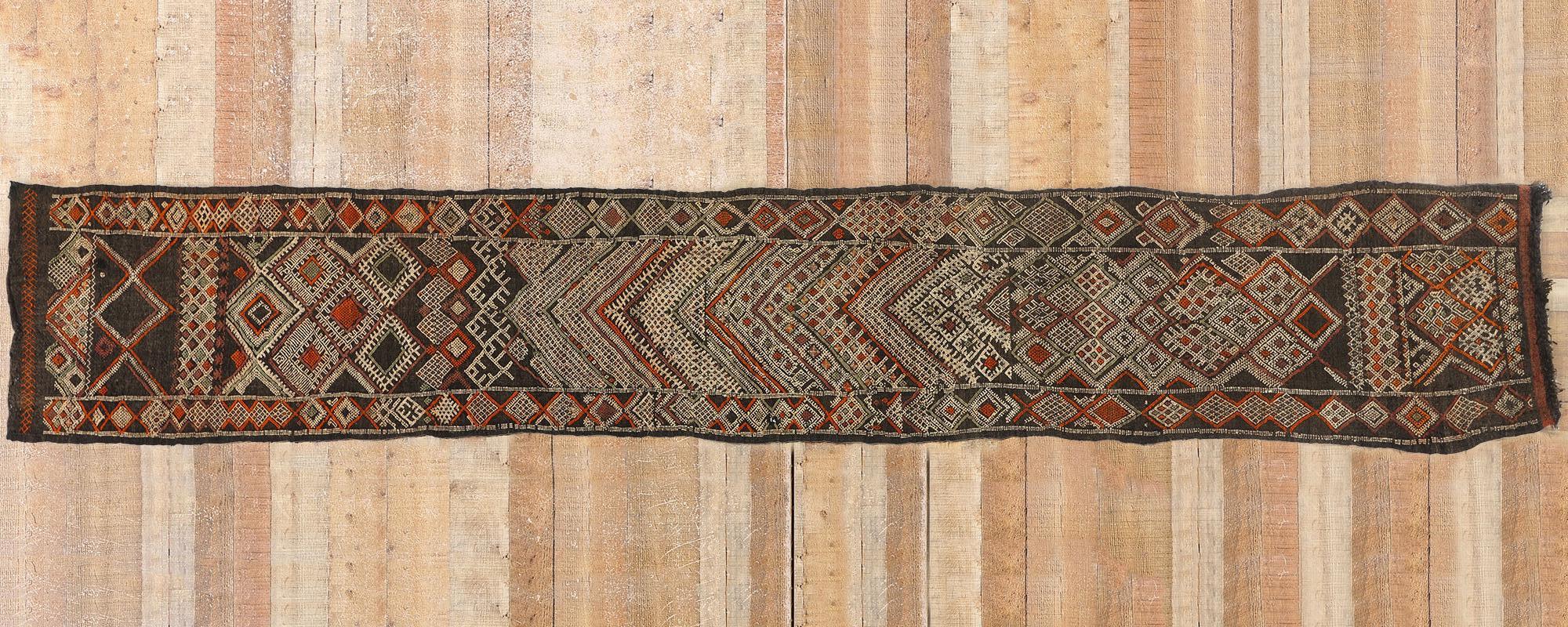 Vintage Zemmour Moroccan Hanbel Rug Kilim Runner For Sale 1