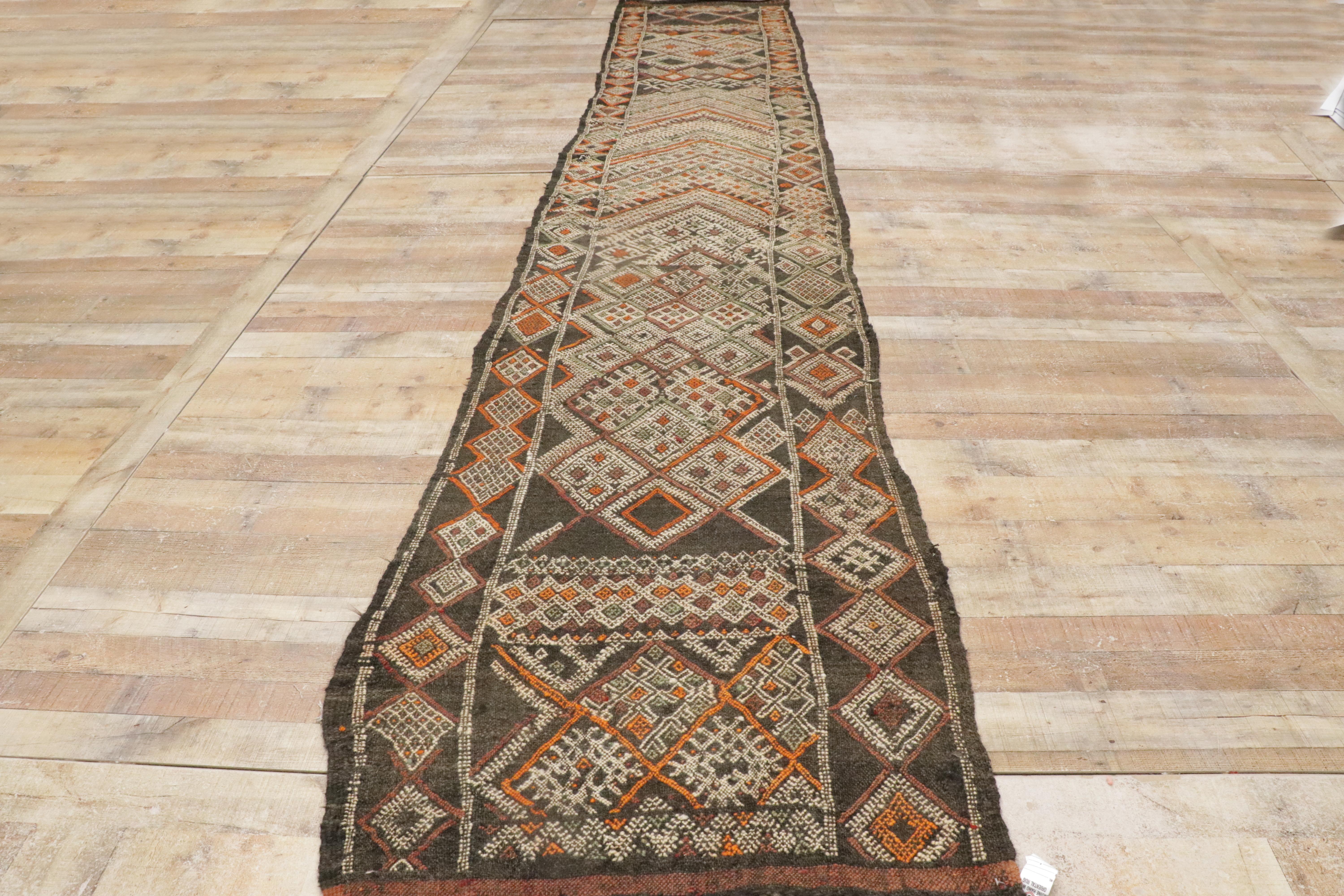 Vintage Zemmour Moroccan Hanbel Rug Kilim Runner For Sale 7