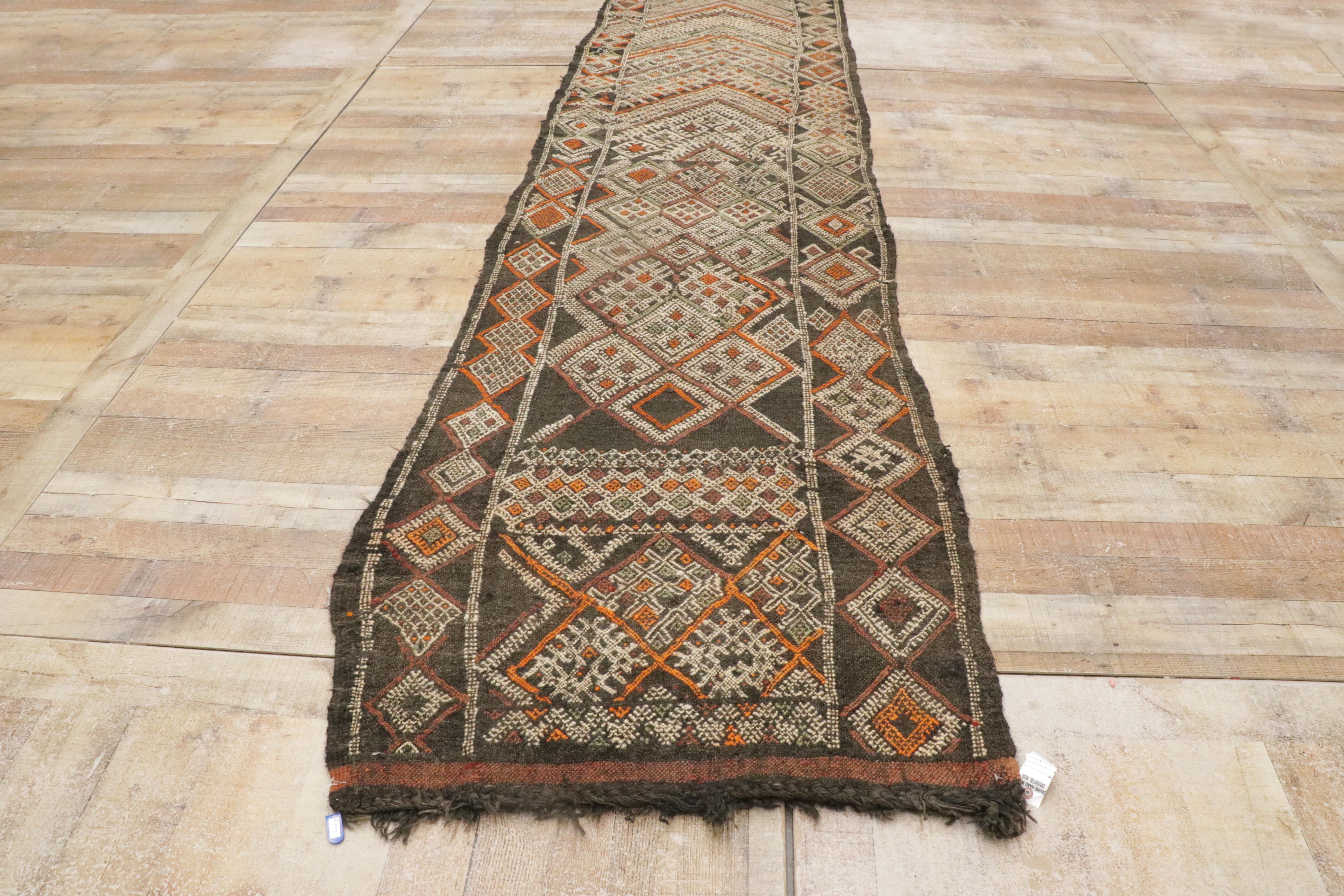 Vintage Zemmour Moroccan Hanbel Rug Kilim Runner For Sale 8
