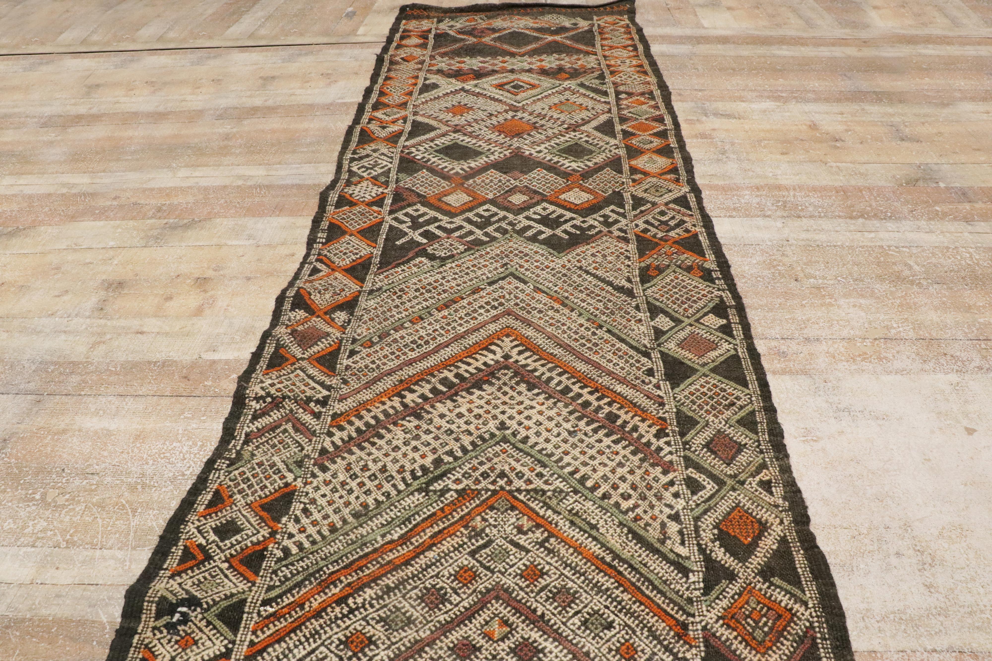 Vintage Zemmour Moroccan Hanbel Rug Kilim Runner For Sale 9