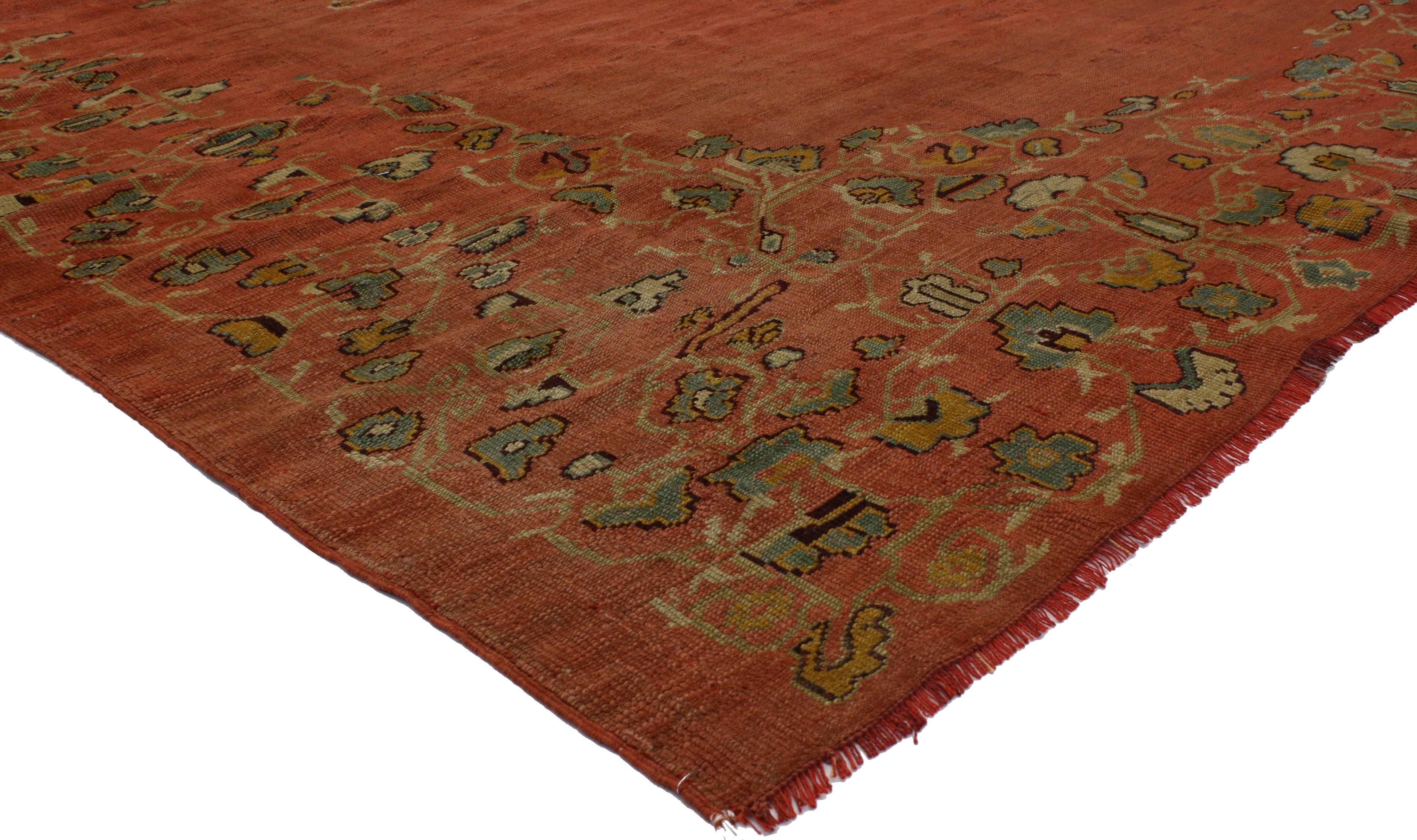 Hand-Knotted Antique Turkish Oushak Area Rug with Traditional Style For Sale