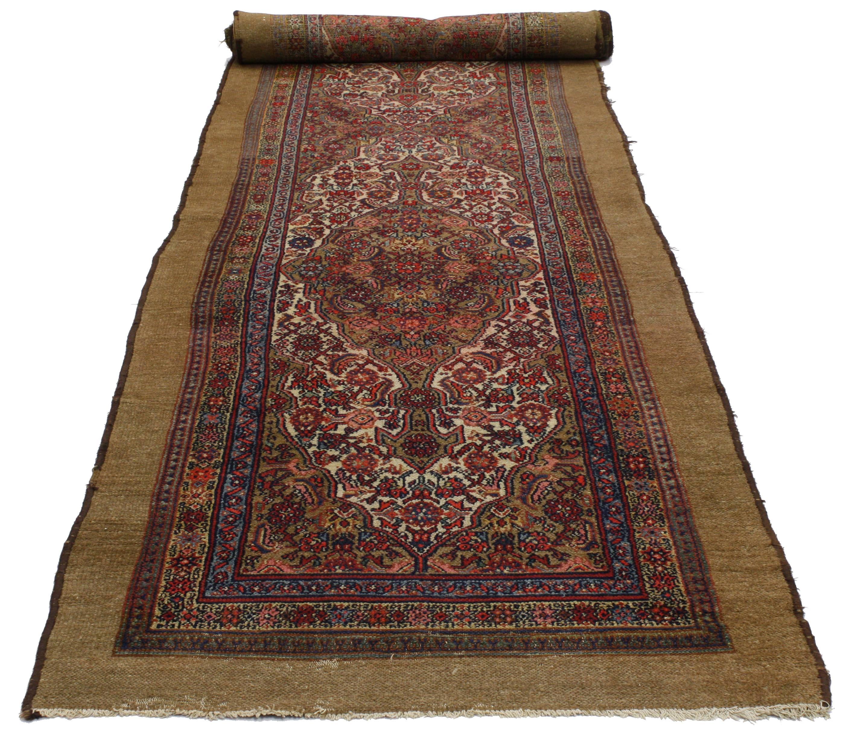 Antique Persian Malayer Rug with Camel Hair, Long Persian Runner For Sale 4