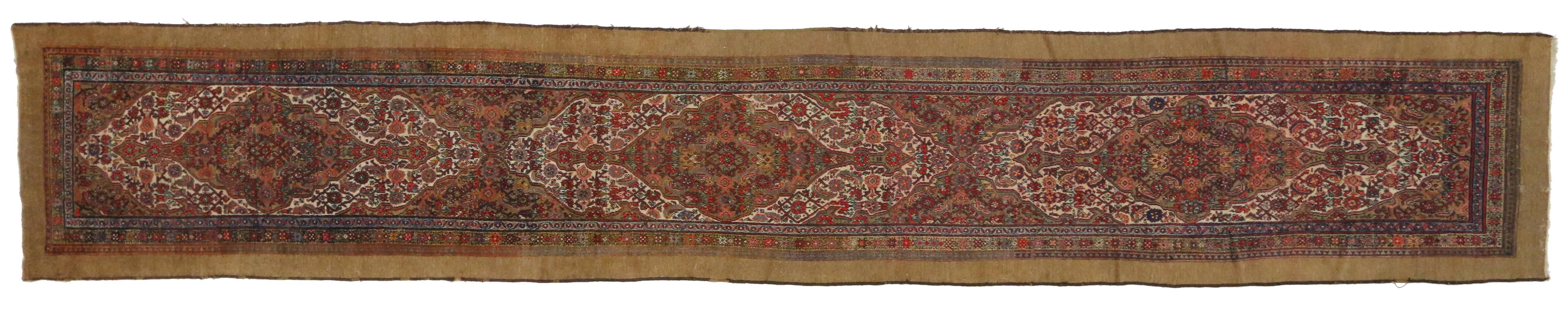 Antique Persian Malayer Rug with Camel Hair, Long Persian Runner For Sale 6