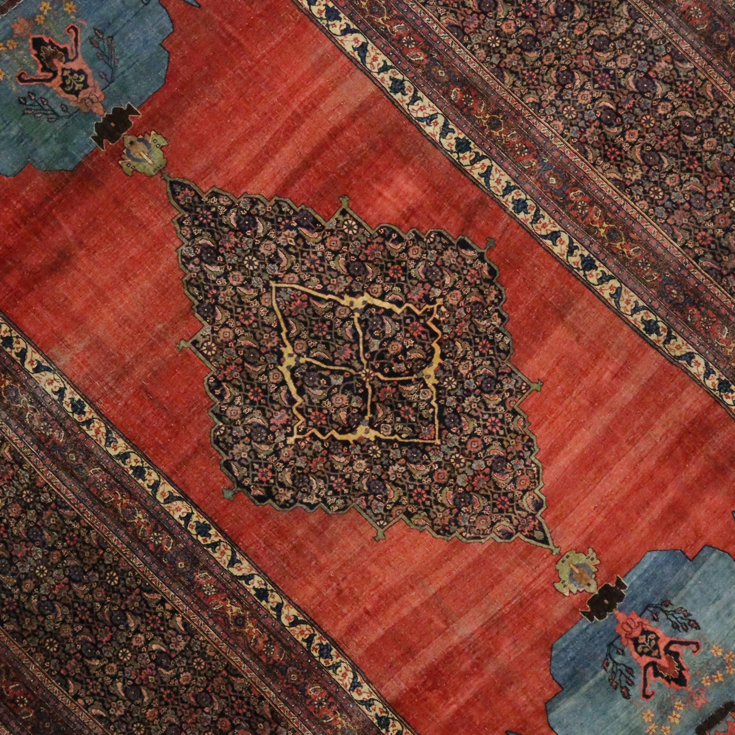 Hand-Knotted Late 19th Century Antique Persian Bijar Halwai Halvei Rug