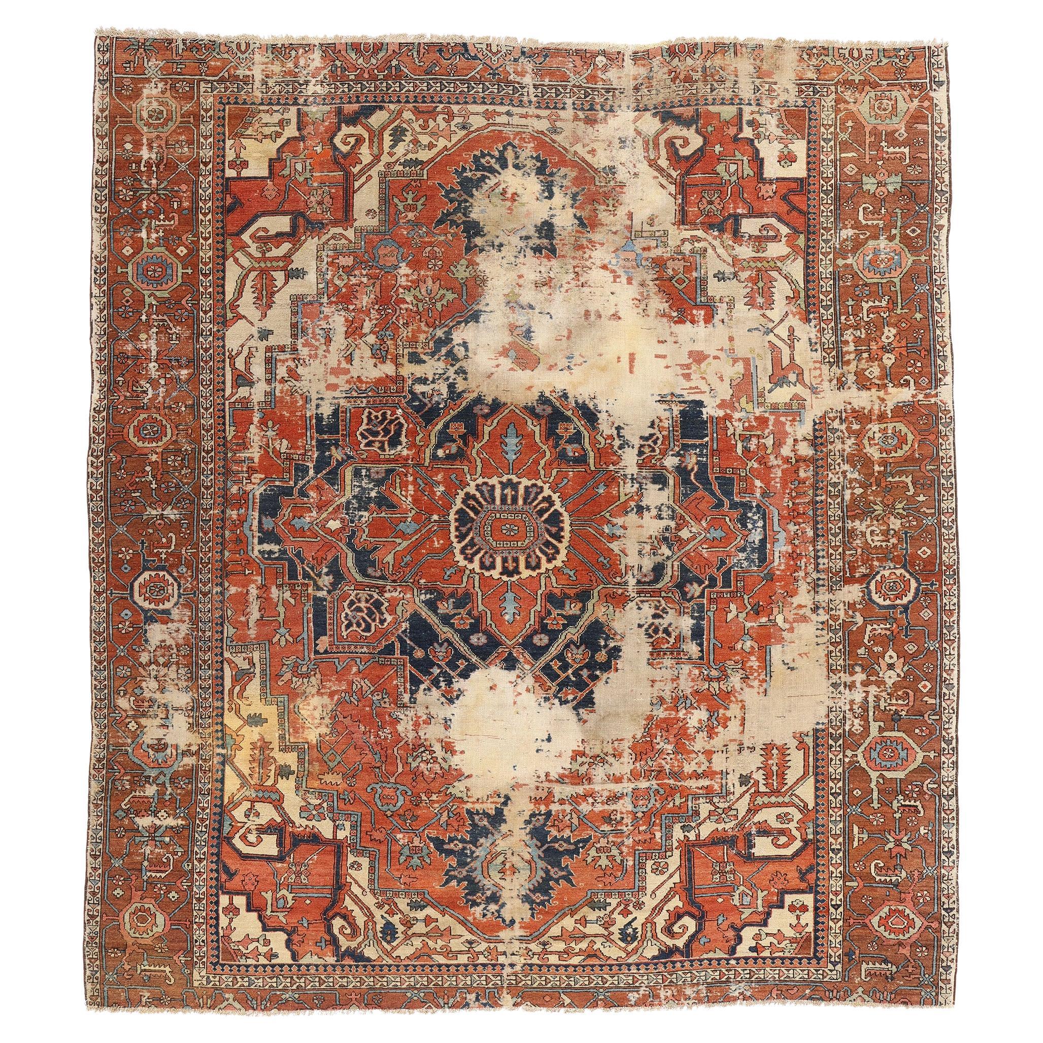 Alfombra Persa Serapi Antigua de Estilo Tradicional de 1880
