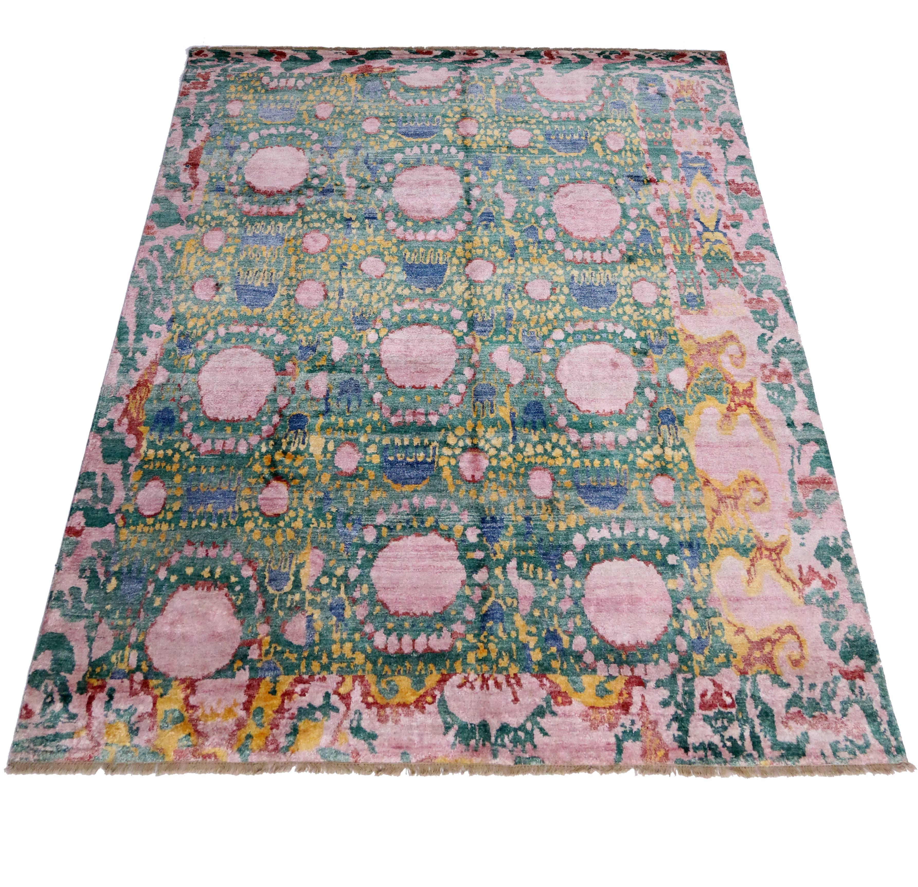 Indian Contemporary and Abstract 'Psychedelic Fantasy' Ikat Area Rug