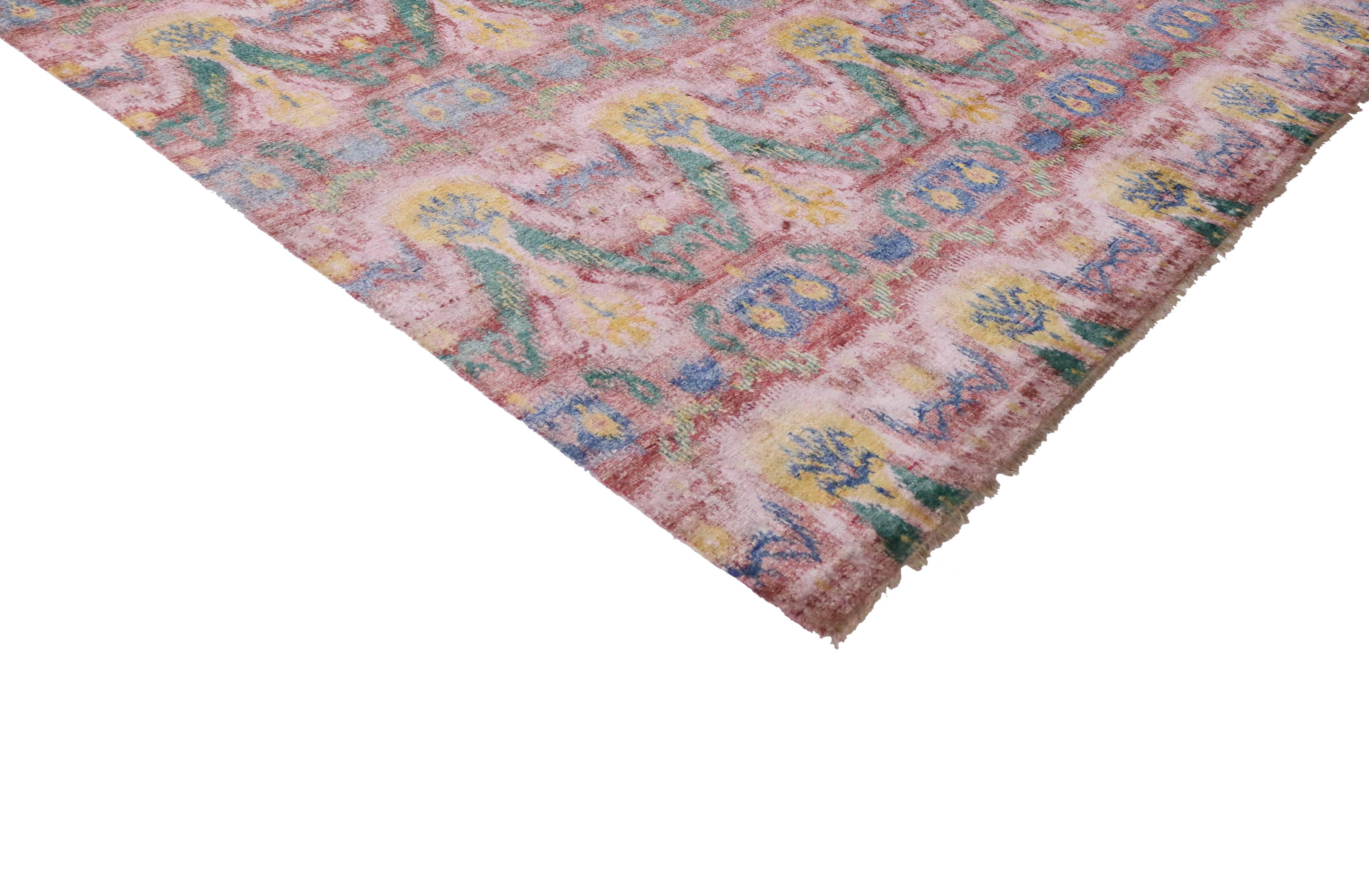 Modern Contemporary ‘Psychedelic Fantasy’ Ikat Area Rug 