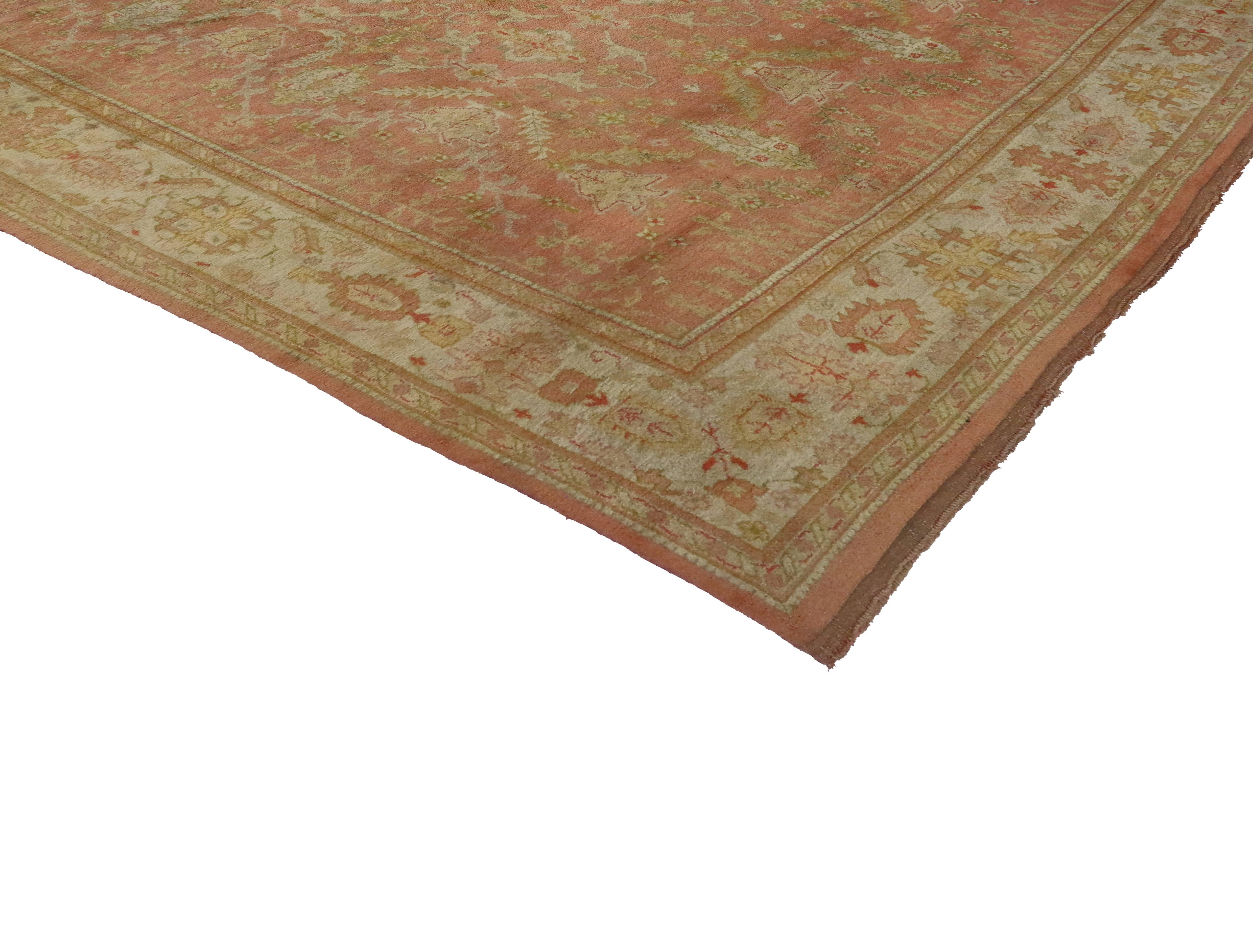 Antique Turkish Oushak with Rustic Georgian Farmhouse Style and Pastel Colors For Sale 2