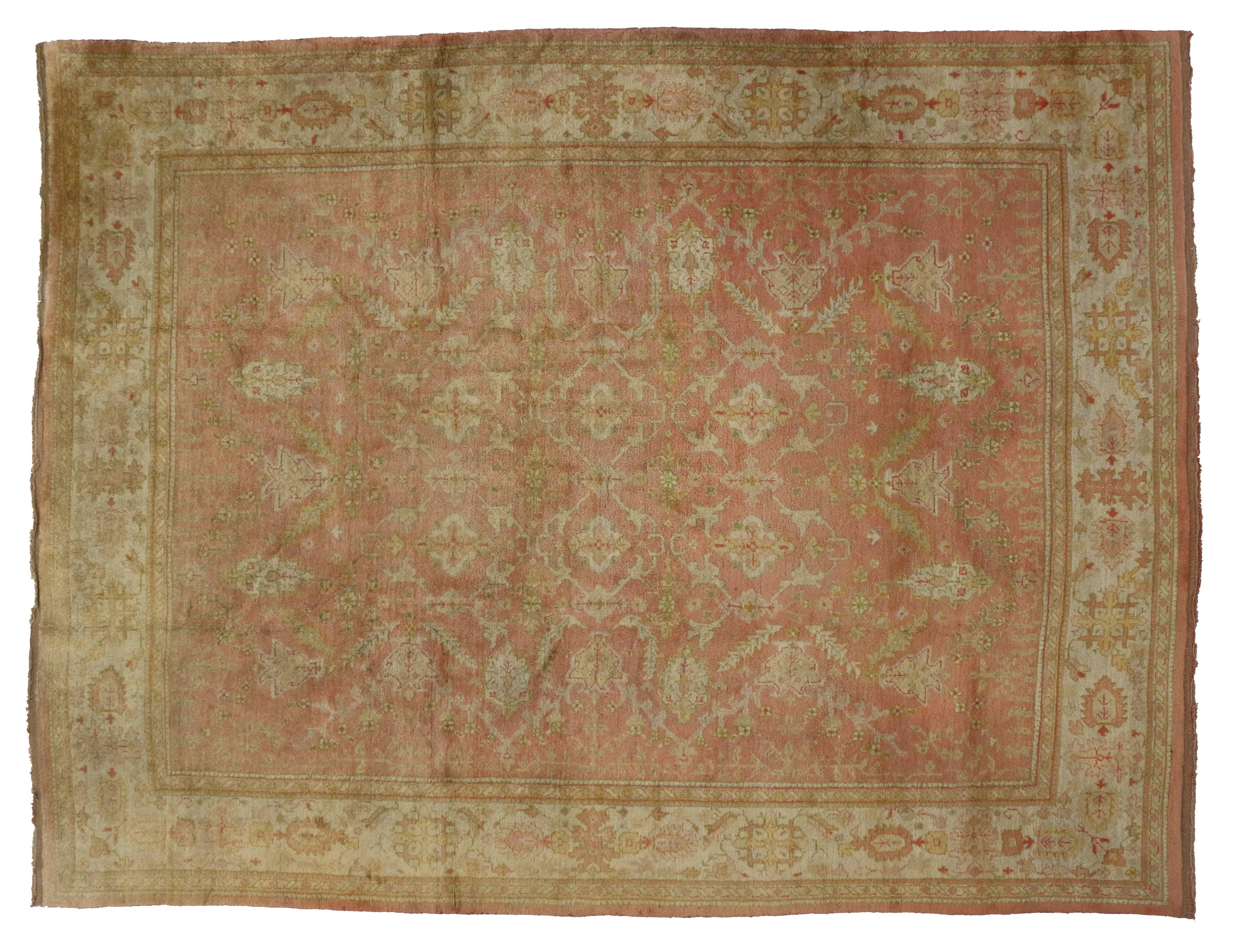 Antique Turkish Oushak with Rustic Georgian Farmhouse Style and Pastel Colors For Sale 3