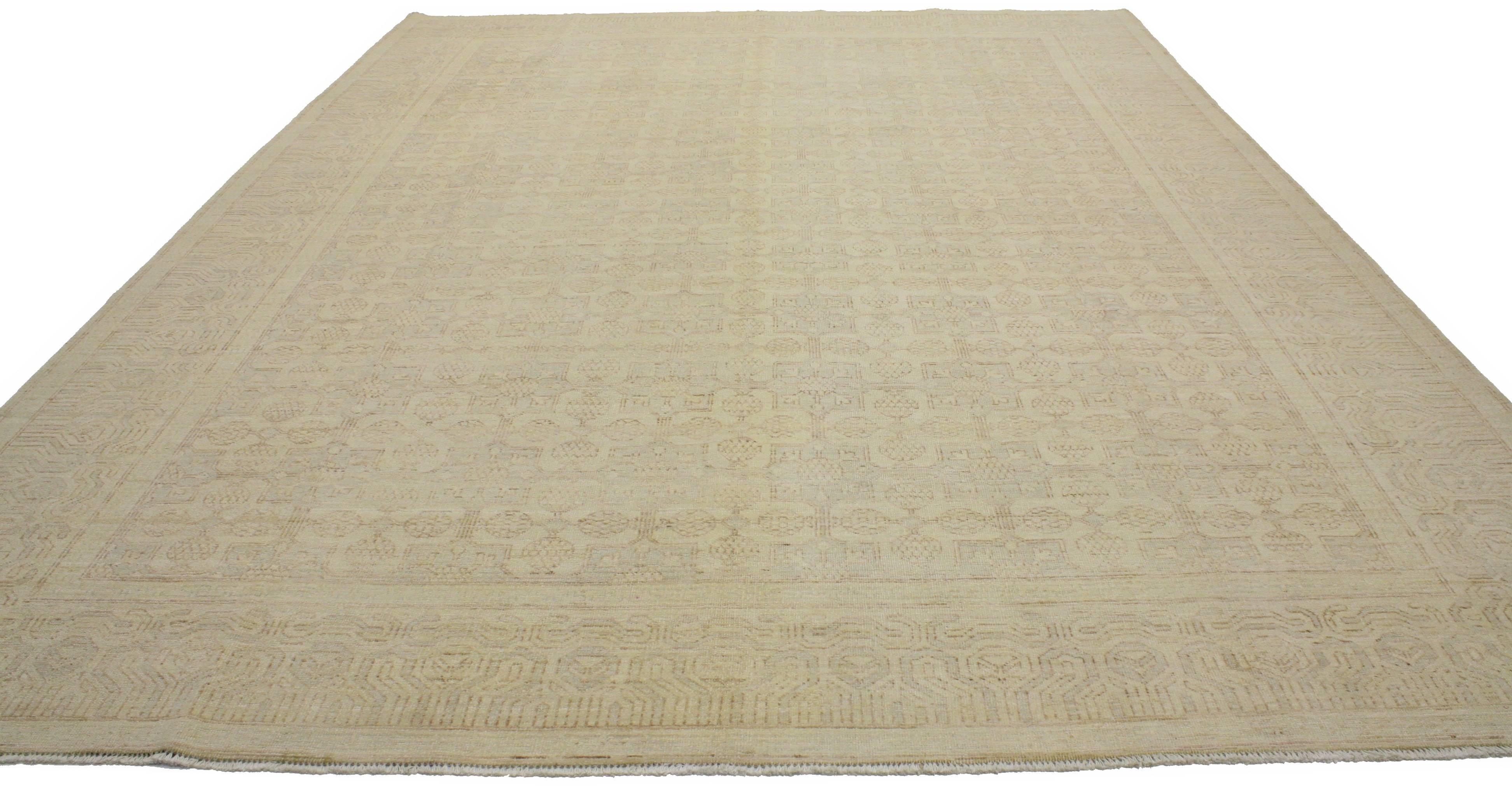New Modern Khotan Style Rug with Transitional Design in Muted Colors 1