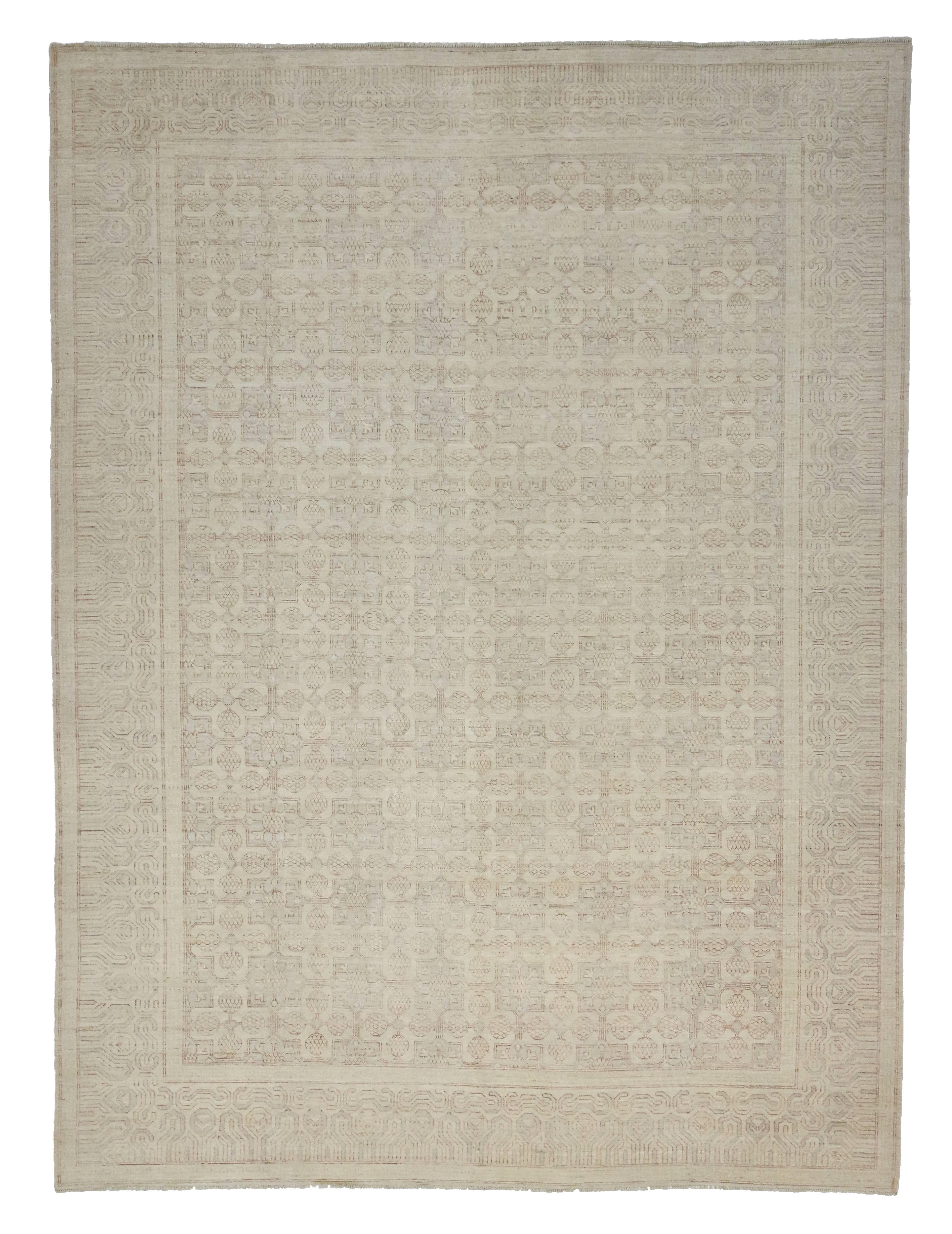 New Modern Khotan Style Rug with Transitional Design in Muted Colors 2