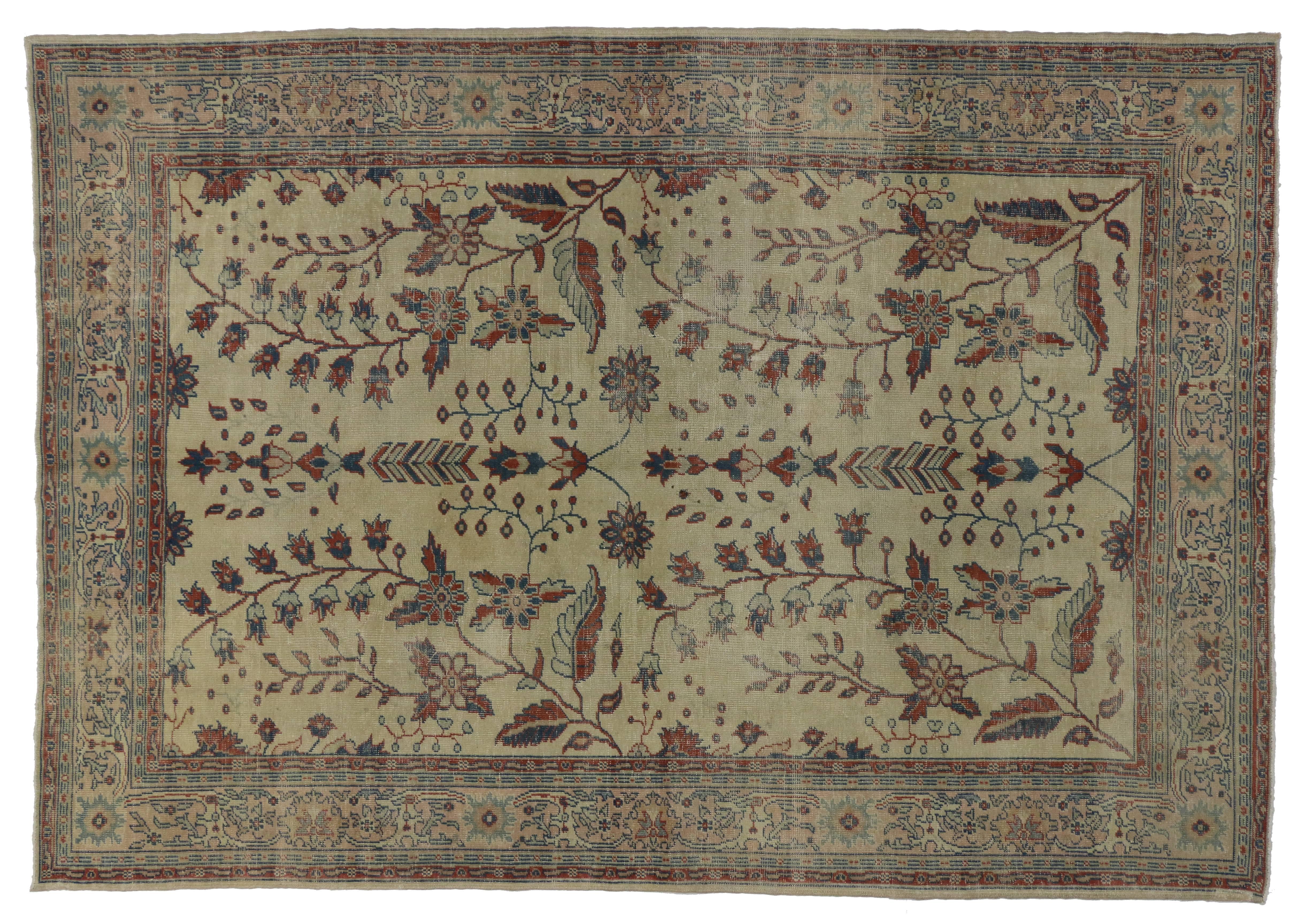 Distressed Vintage Turkish Sivas Rug with Modern Industrial Style In Distressed Condition For Sale In Dallas, TX