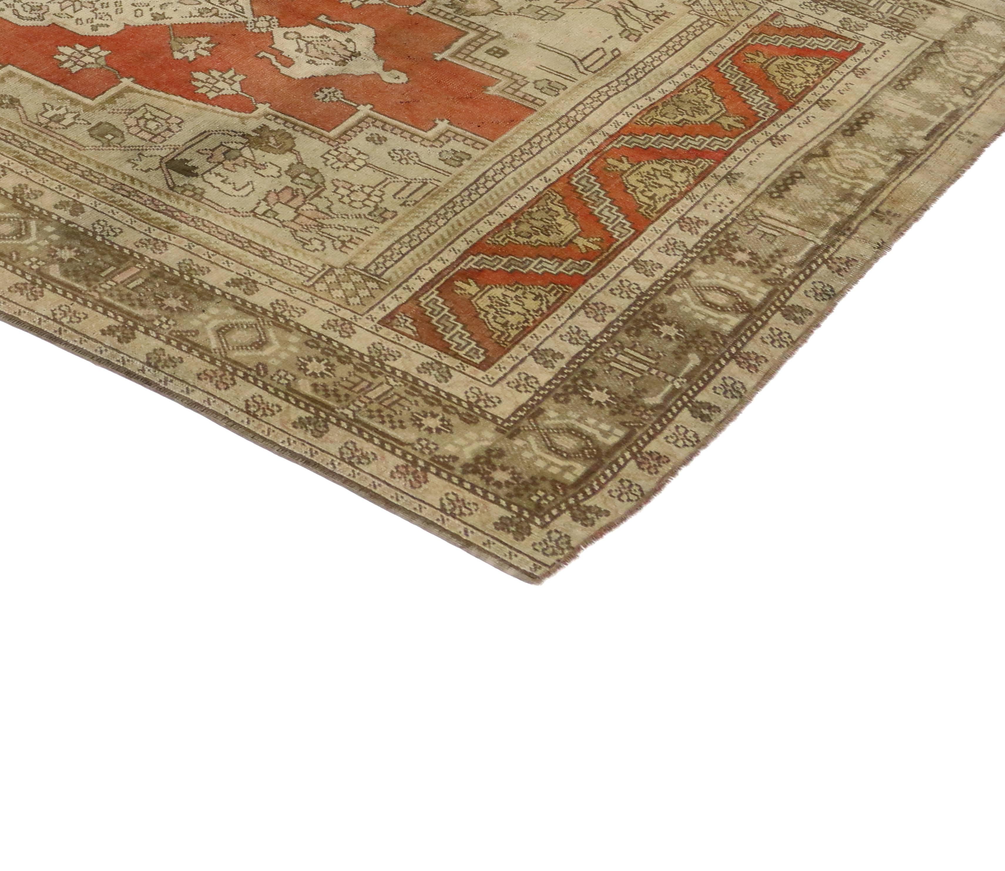 Vintage Turkish Oushak Gallery Rug with Modern Style, Wide Hallway Runner For Sale 1