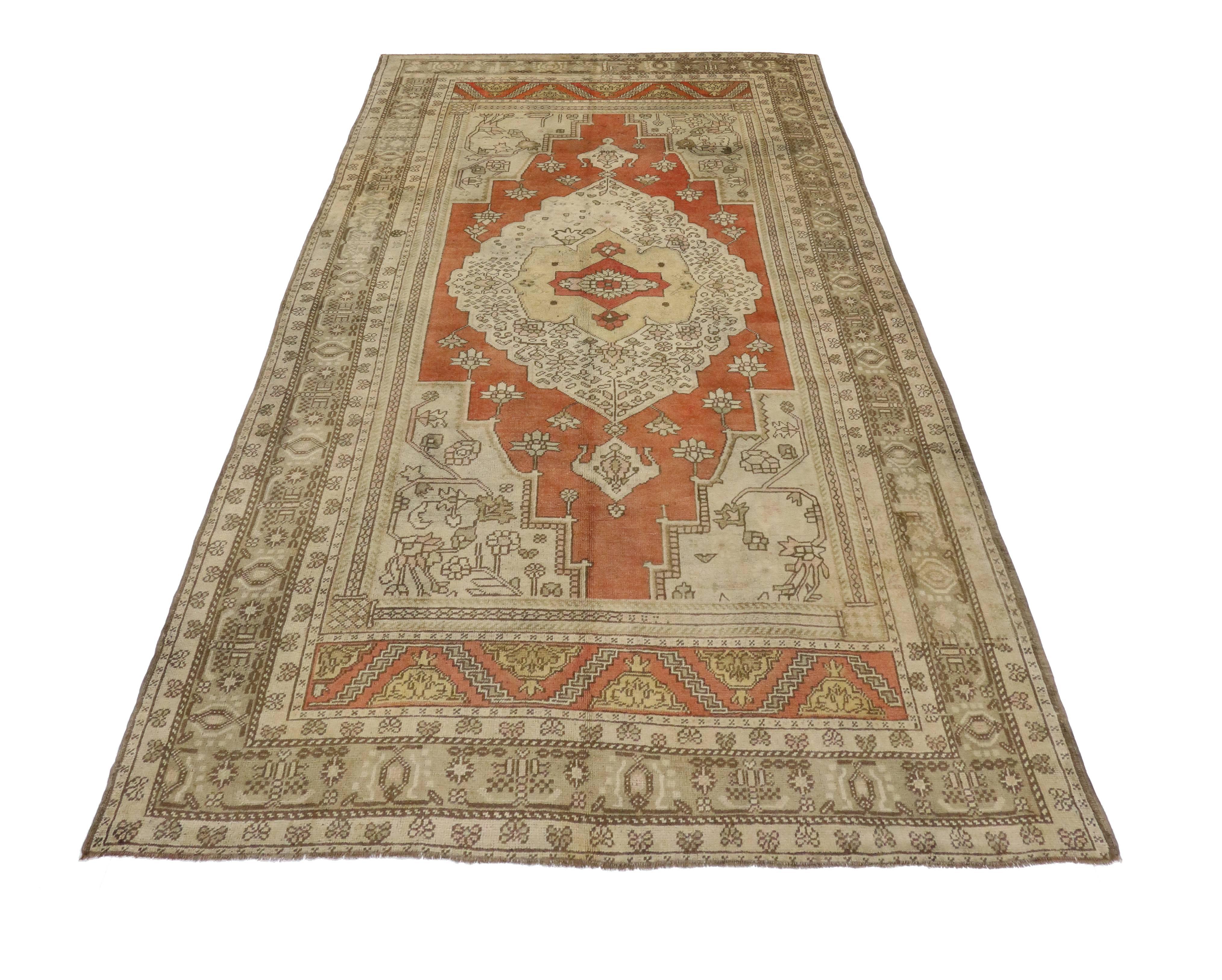 Vintage Turkish Oushak Gallery Rug with Modern Style, Wide Hallway Runner For Sale 2