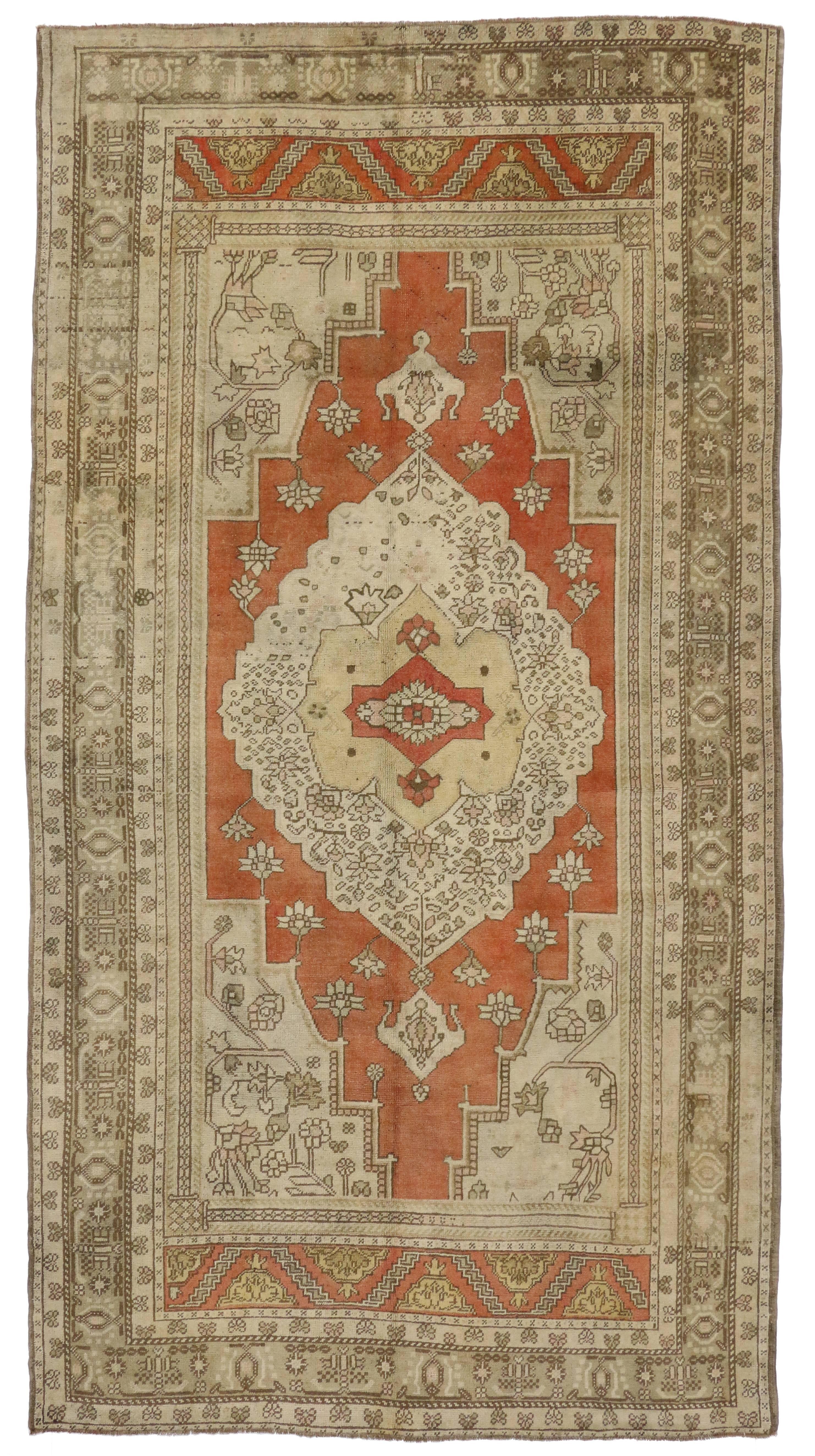 Vintage Turkish Oushak Gallery Rug with Modern Style, Wide Hallway Runner For Sale 3
