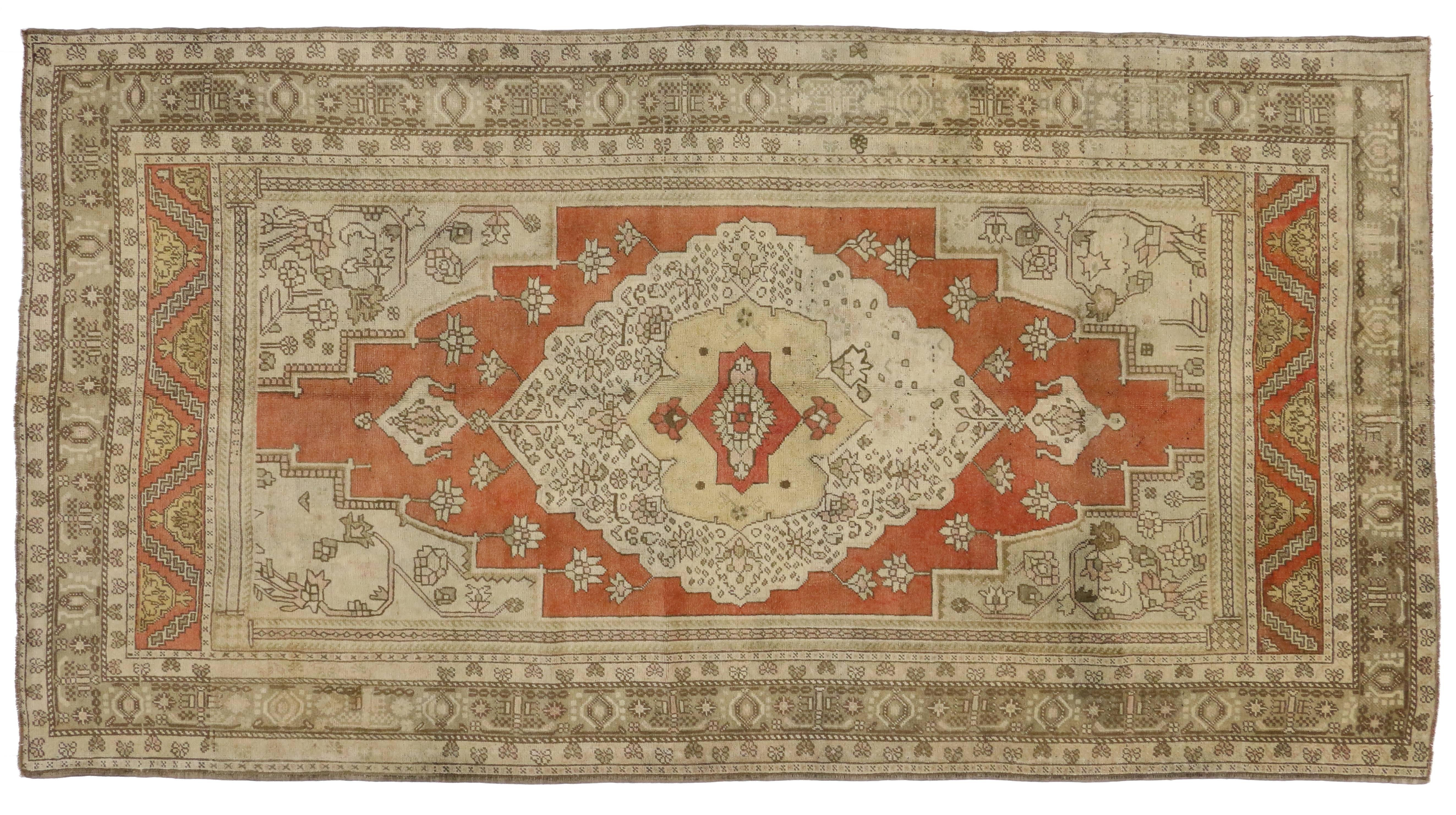 Vintage Turkish Oushak Gallery Rug with Modern Style, Wide Hallway Runner For Sale 4