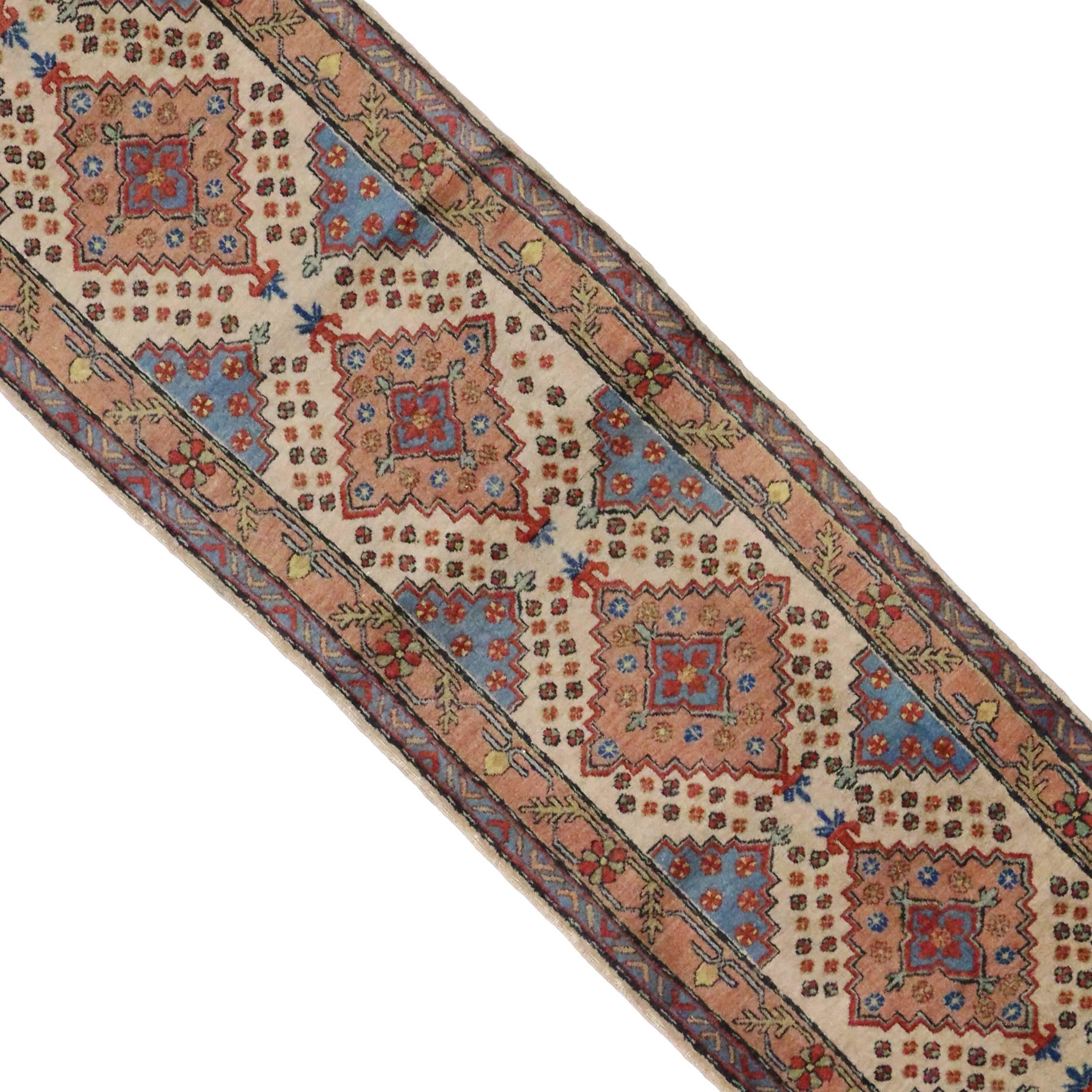 Rustic Style Vintage Turkish Oushak Runner, Narrow Hallway Runner 1