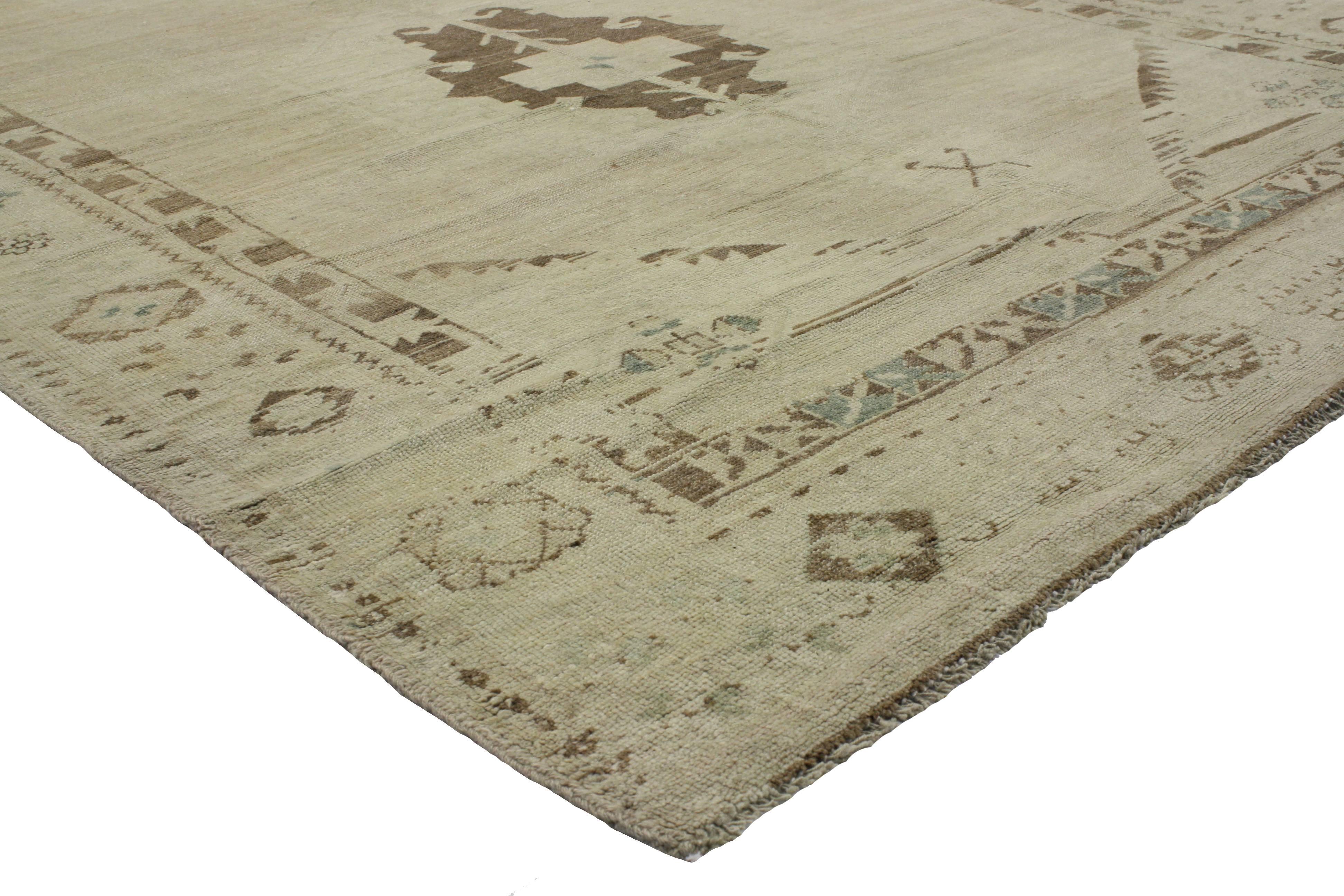 Vintage Turkish Oushak Gallery Rug with Muted Colors, Wide Hallway Runner In Excellent Condition In Dallas, TX