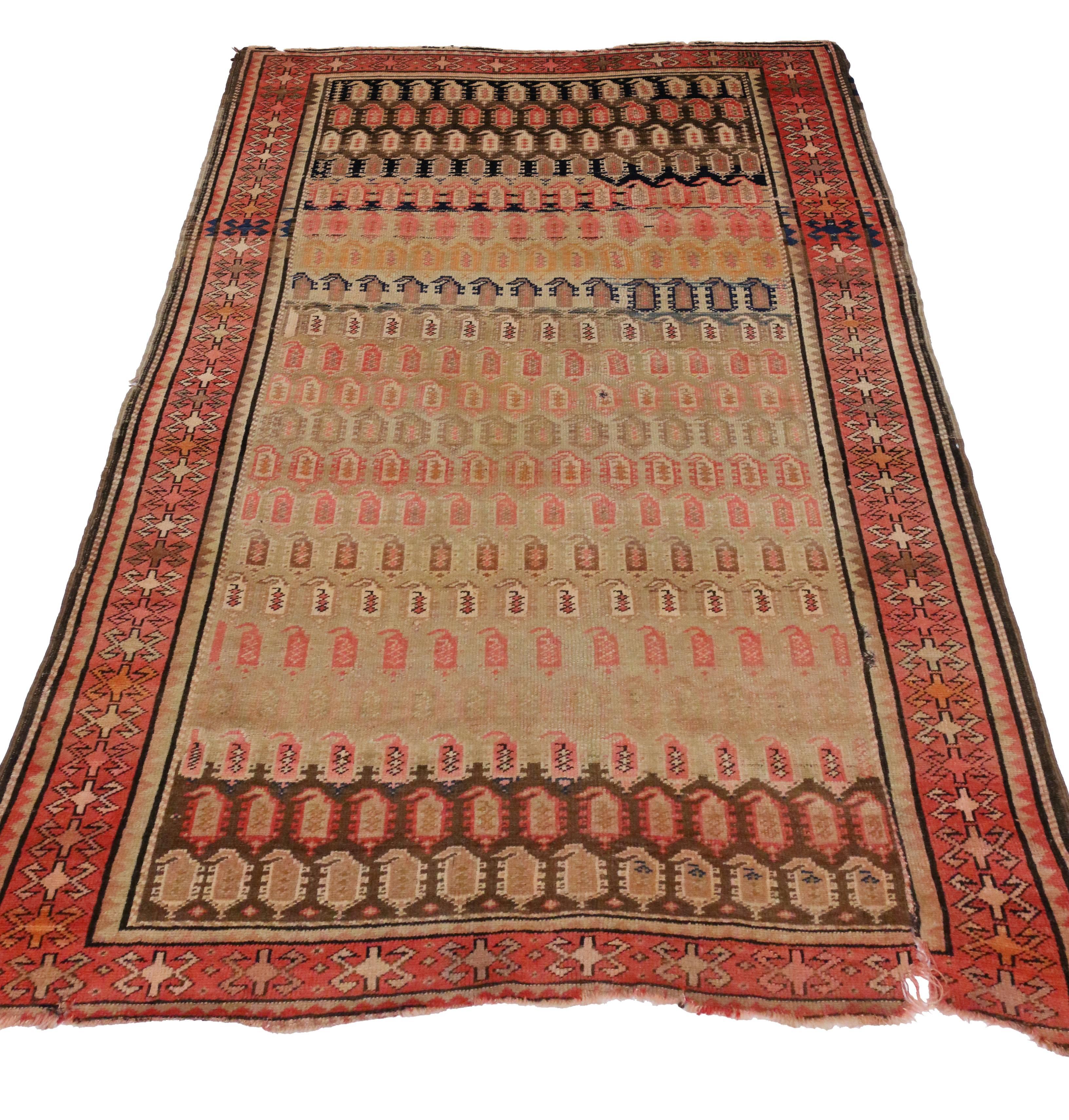 Hand-Knotted Antique Caucasian Karabagh Rug with Modern Style For Sale
