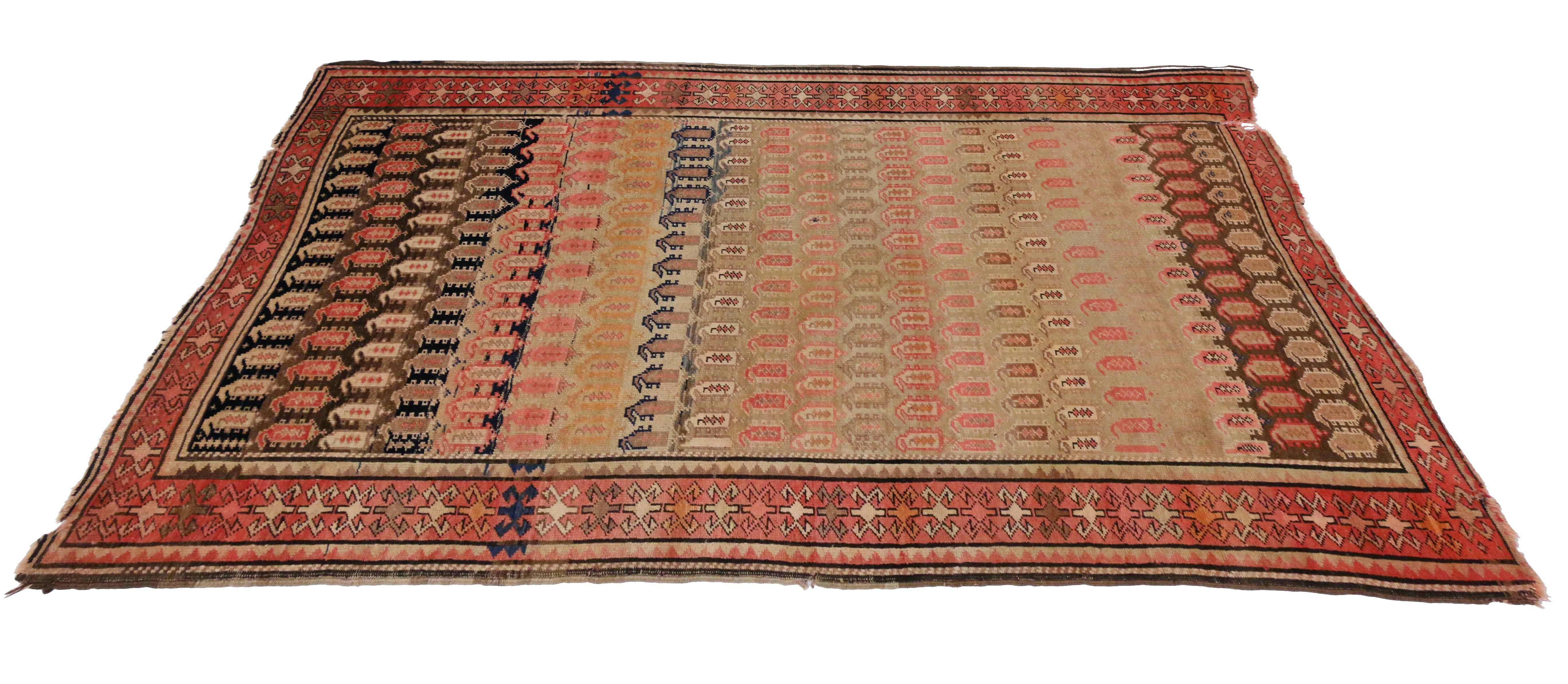 Antique Caucasian Karabagh Rug with Modern Style In Good Condition For Sale In Dallas, TX