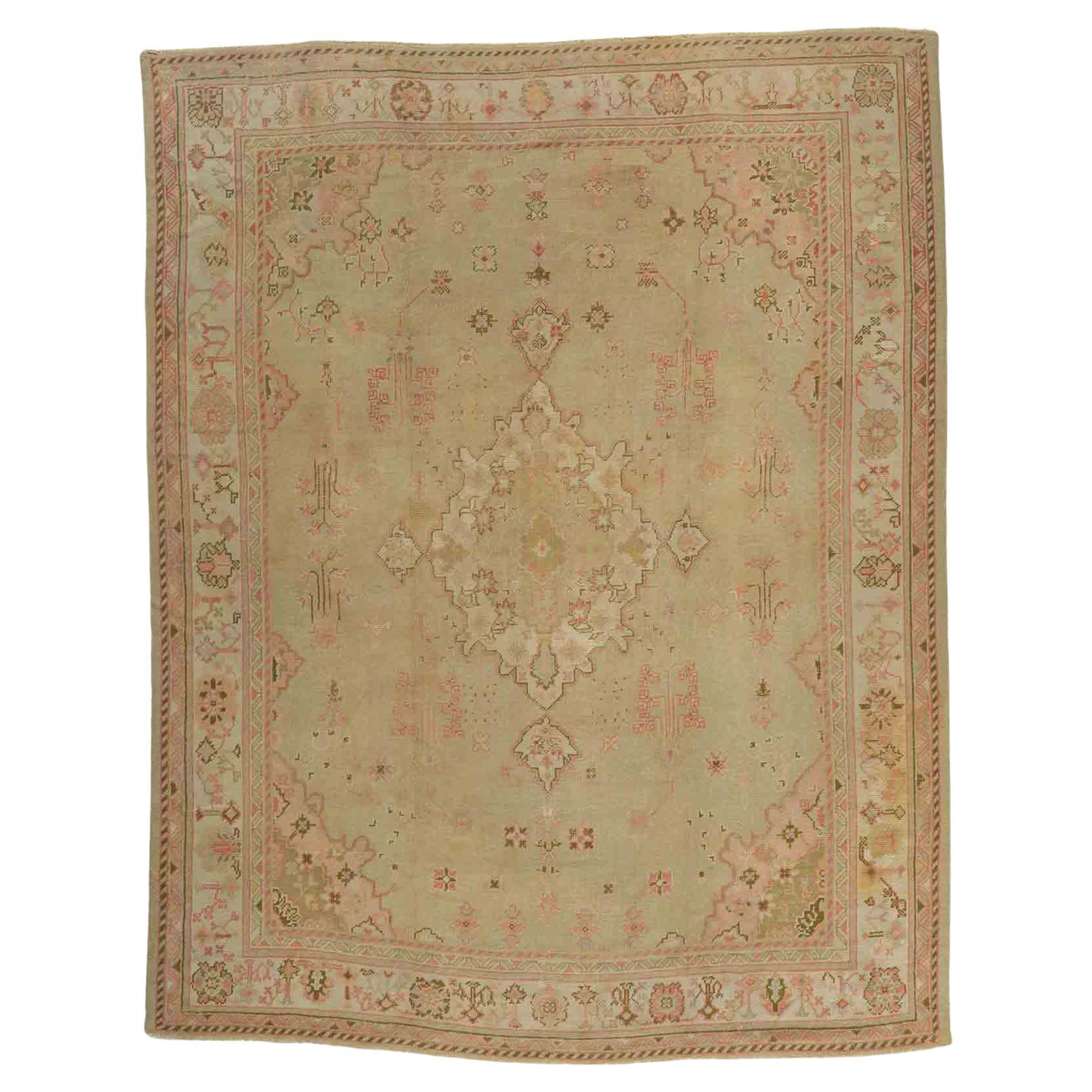 Antique Turkish Oushak Rug with English Country Charm For Sale