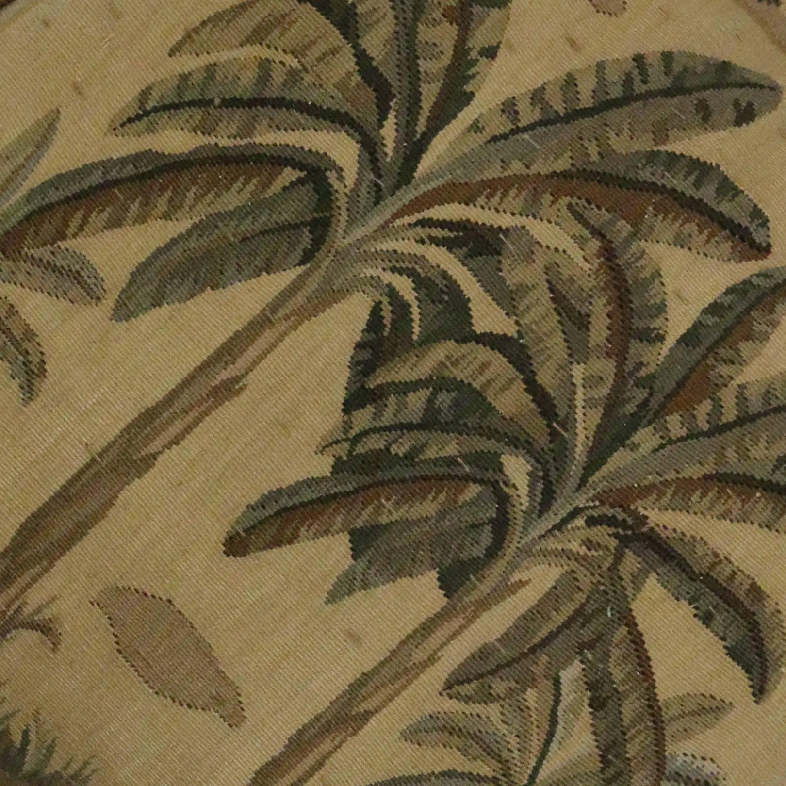 French Late 19th Century Antique European Tapestry Pillow with Exotic Palm Trees
