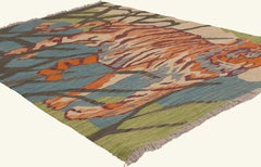 The Caspian Tiger: A Vintage Pakistani Kilim Masterpiece of Untamed Grace