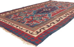 The Nomadic Cipher: Vintage Persian Shiraz Kilim Masterpiece of Tribal Heritage