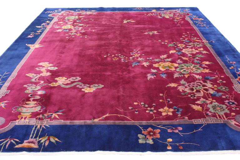 Hand-Knotted Early 20th Century Antique Chinese Art Deco Rug