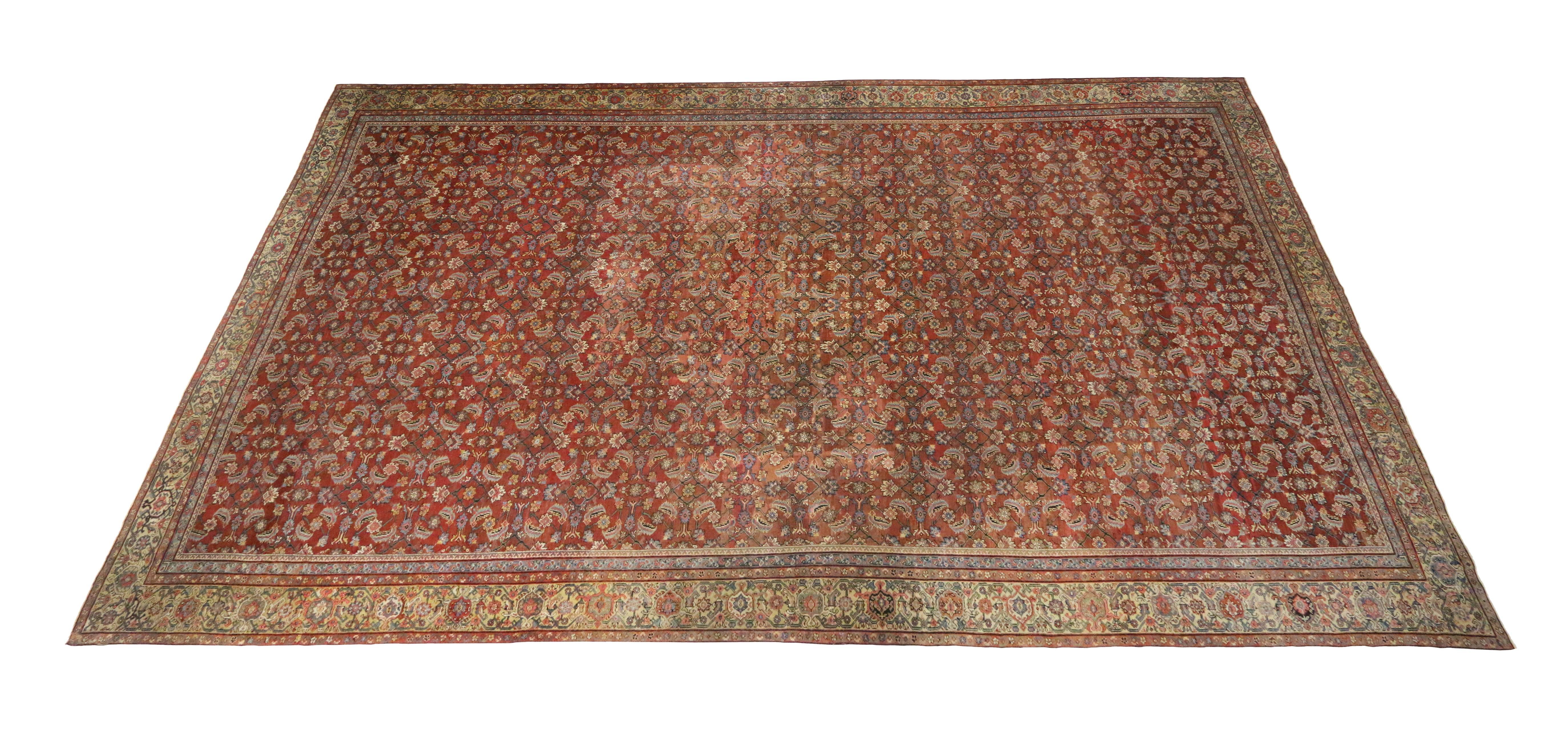 1880s Oversized Antique Persian Farahan Rug, Hotel Lobby Size Carpet In Good Condition For Sale In Dallas, TX